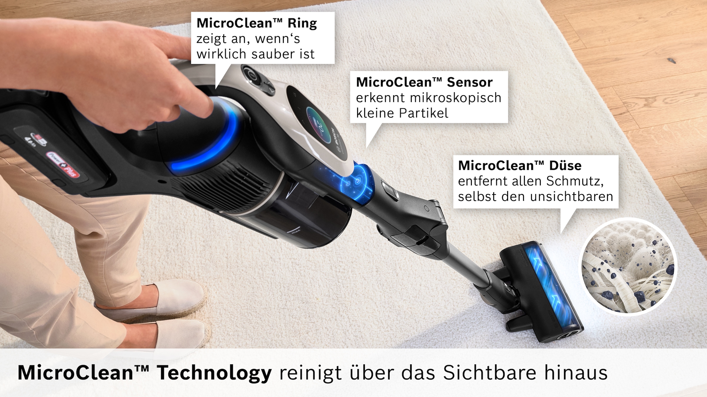 BOSCH Akku-Stielstaubsauger »BKS1042GQC« Display, Knickrohr, HEPA-Filtersystem, Schnellladegerät, 2 Akkus, grau