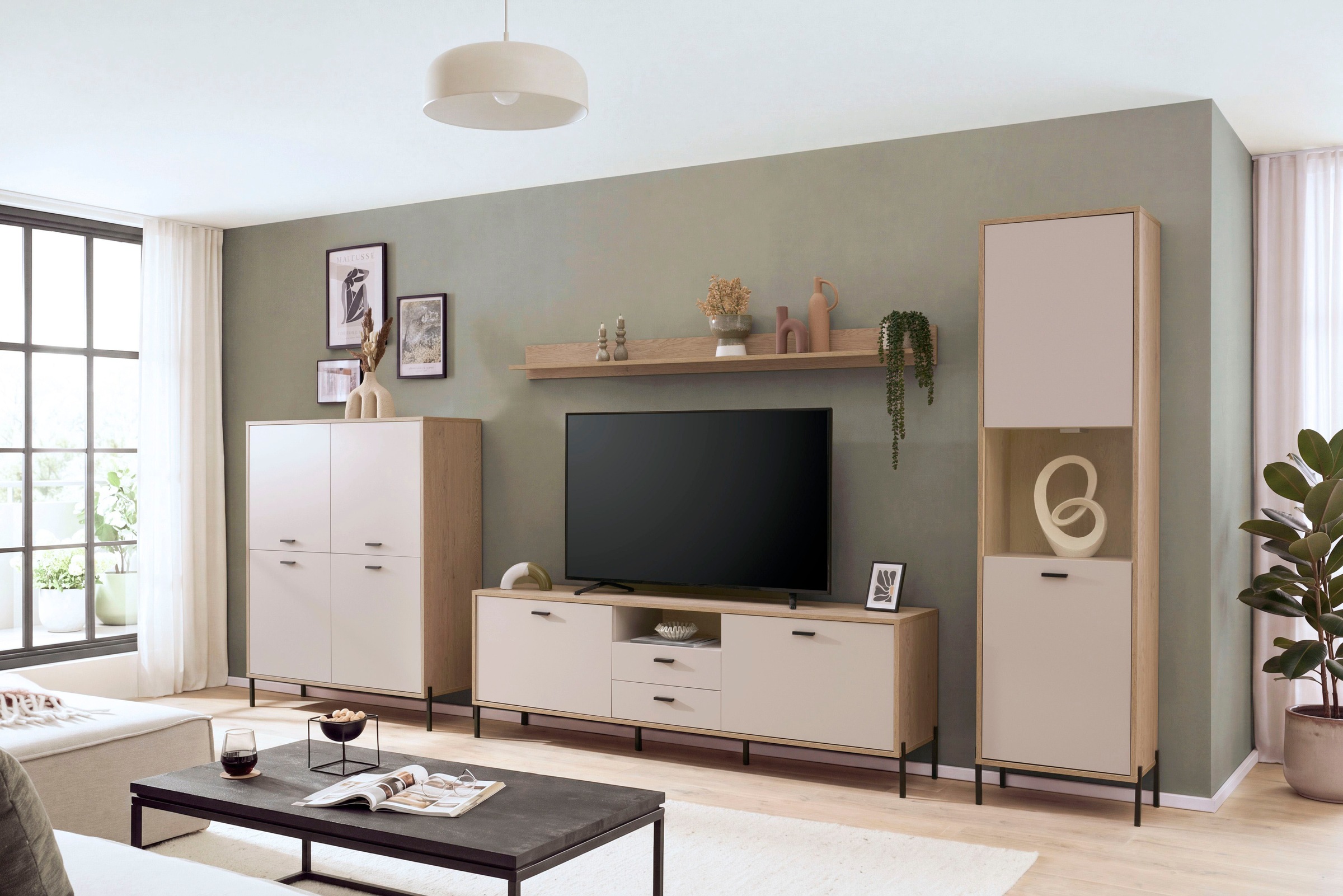 Home affaire Wohnwand »Fredericia, moderne Anbauwand, Komplettset in Kaschmir« Set, 4 Stk. tlg.