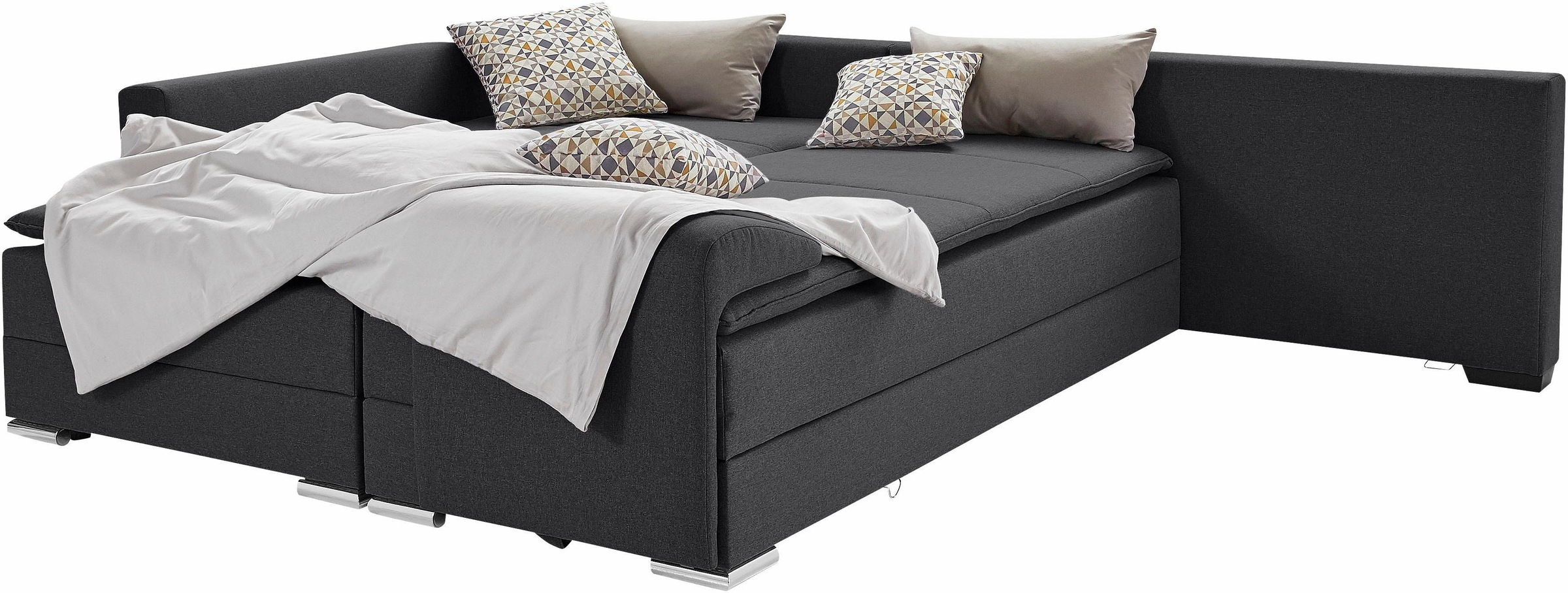 INOSIGN Ecksofa »Night & Day L-Form, B: 324 cm«, mit Bettfunktion, Bettkasten & 3 Zierkissen, Boxspringbett 180x200 cm