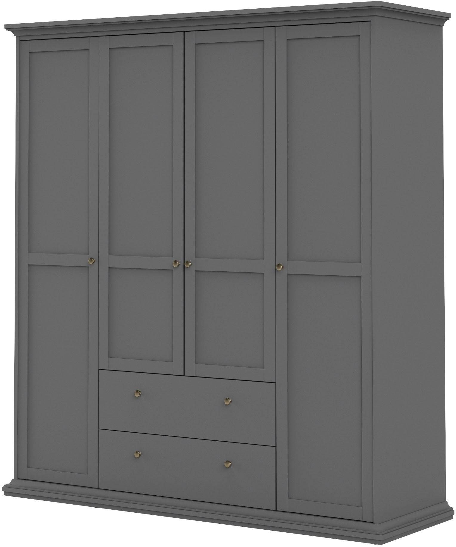 Kleiderschrank HOME AFFAIRE, grau, MDF, Schlafzimmer, Schränke, "Paris, Aufbewahrung Kasten Schrank Stauraum, mit Griffen, Landhausstil", mit 4