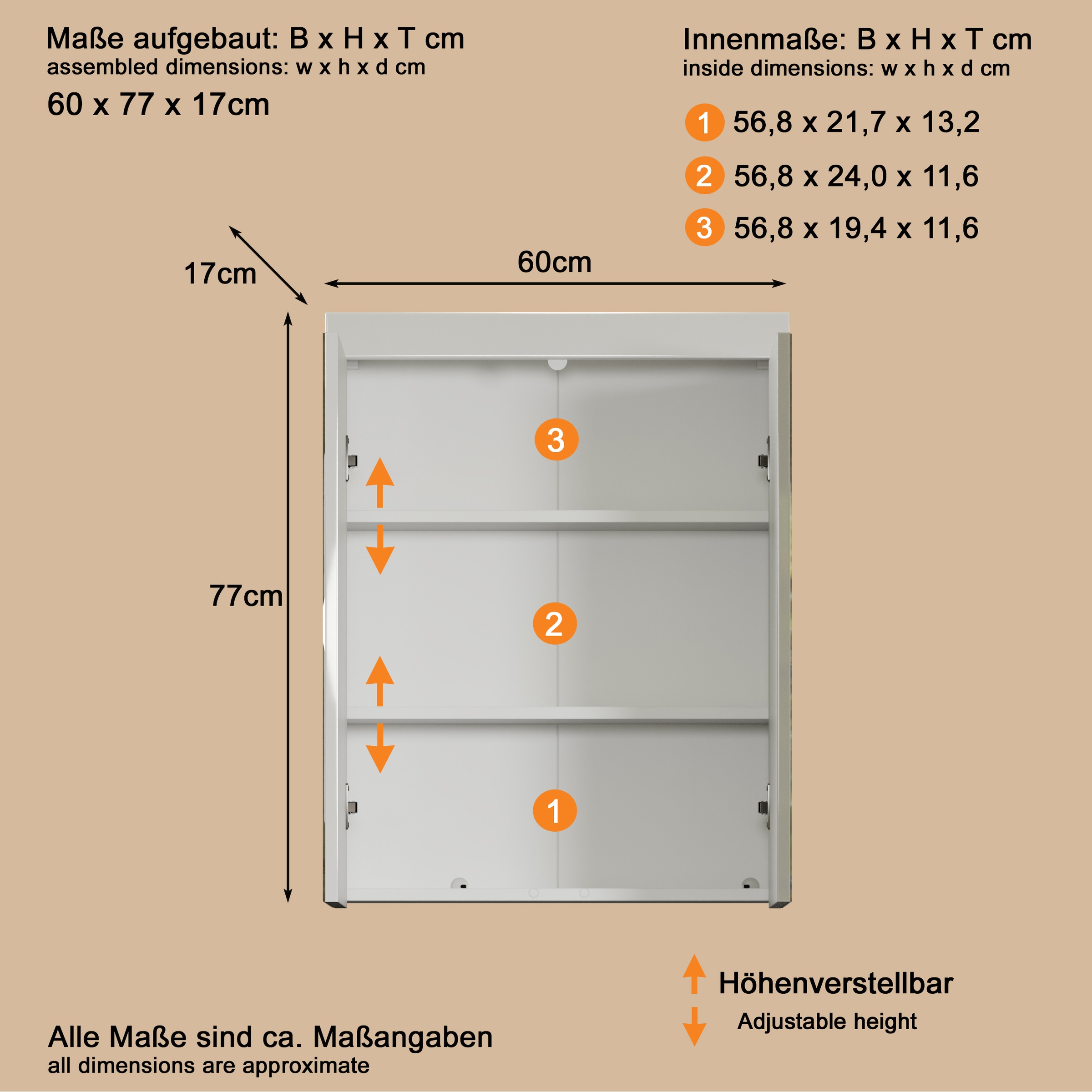 welltime Spiegelschrank »Avena«, Badezimmerschrank wahlweise mit Aufsatzleuchte - (B/T/H) 60/17/77 cm