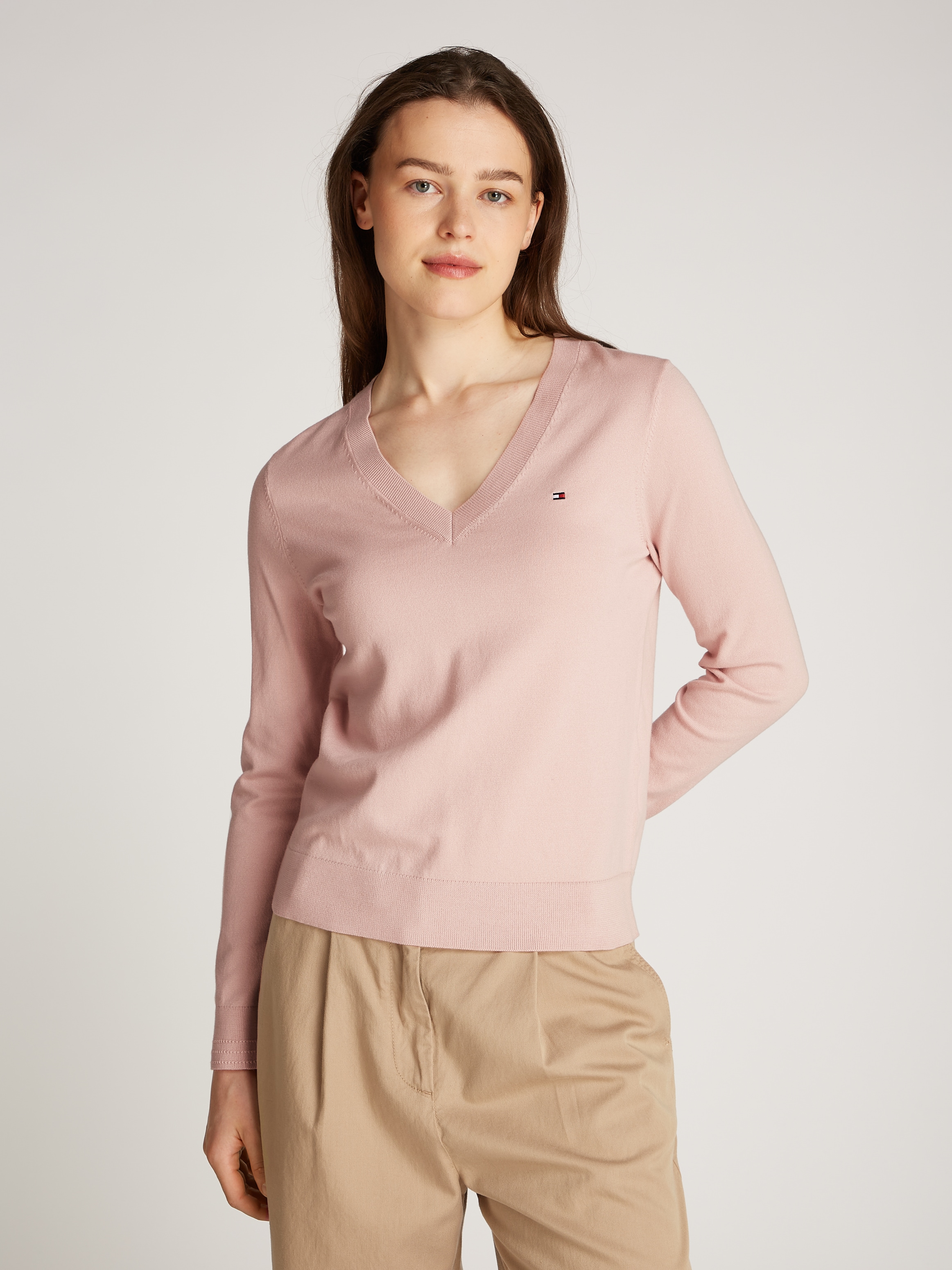 Tommy Hilfiger V-Ausschnitt-Pullover "CO JERSEY STITCH V-NK SWEATER mit V-A günstig online kaufen