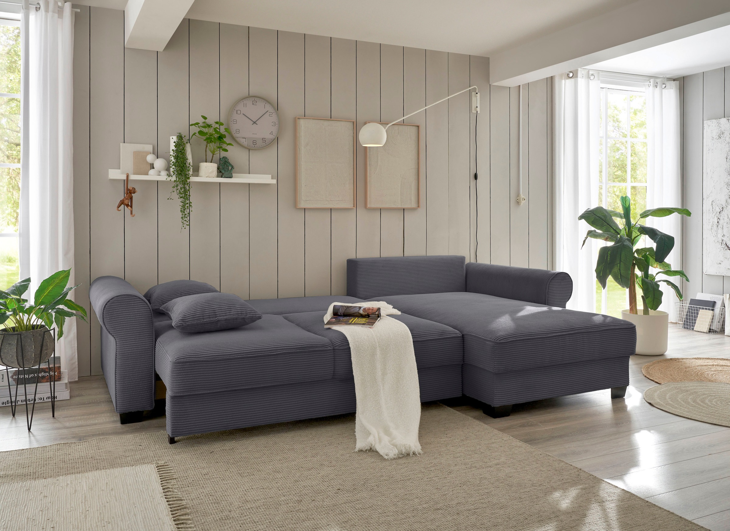 ED EXCITING DESIGN Ecksofa »Angelina L-Form«, mit Bettfunktion, Bettkasten & 5 Zierkissen