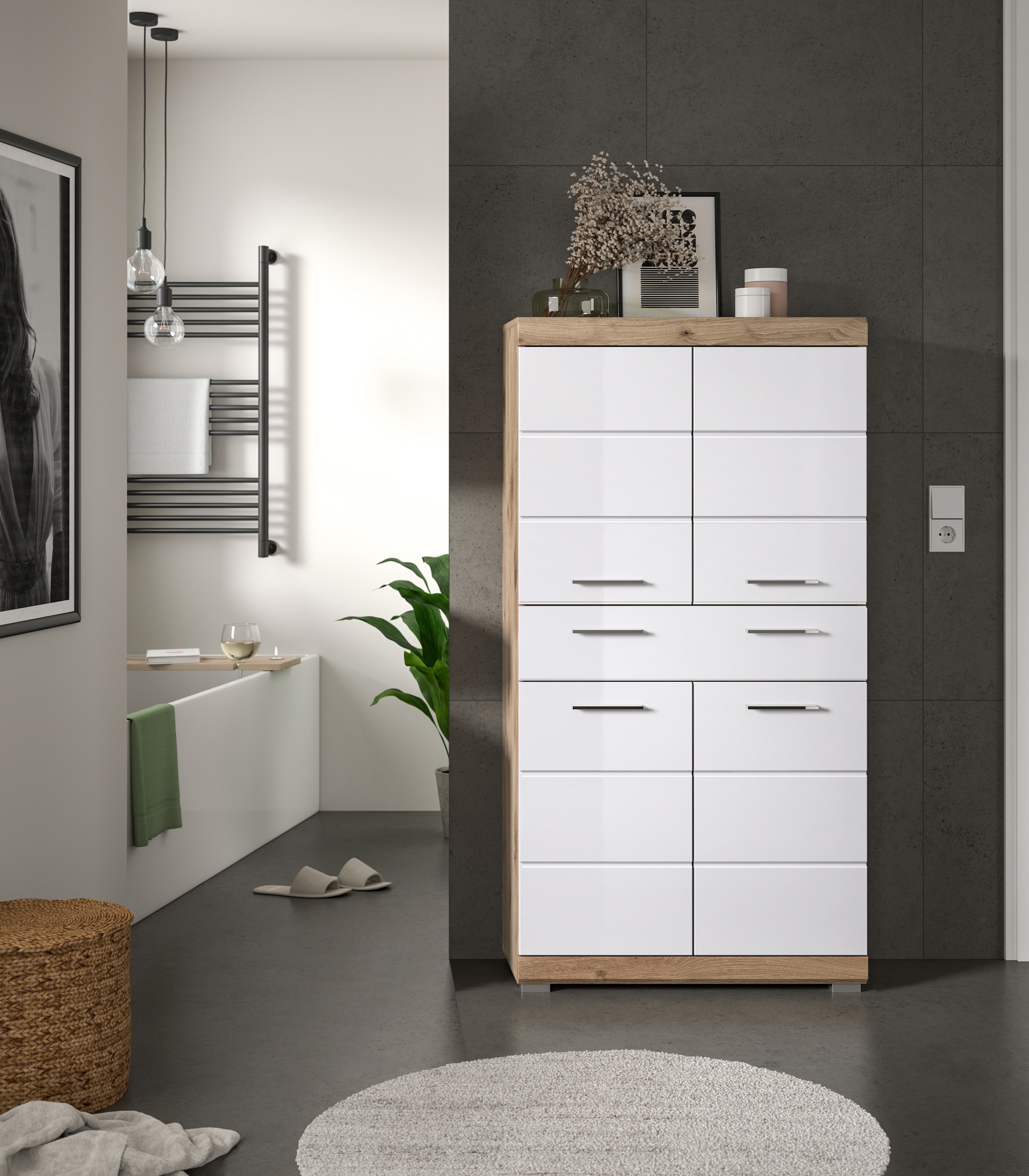 INOSIGN Midischrank »Siena, Breite 74cm, 4 Türen, 1 Schubkasten, 4 Fächer, MDF-Front«, in verschiedenen Farben erhältlich, Badmöbel, Badschrank, Schrank, Bad