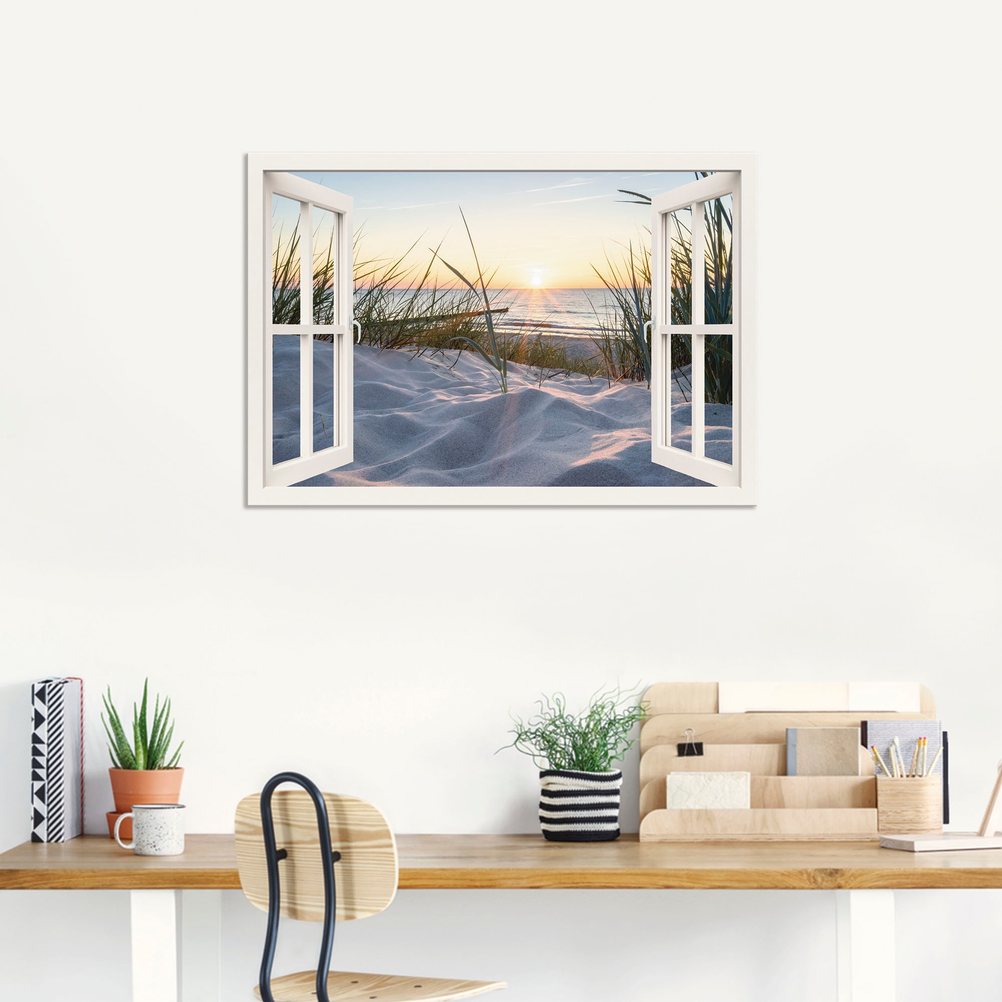 Artland Wandbild »Ostseestrand durchs Fenster«, Meer Bilder, (1 St.), als Alubild, Outdoorbild, Leinwandbild, Poster, Wandaufkleber