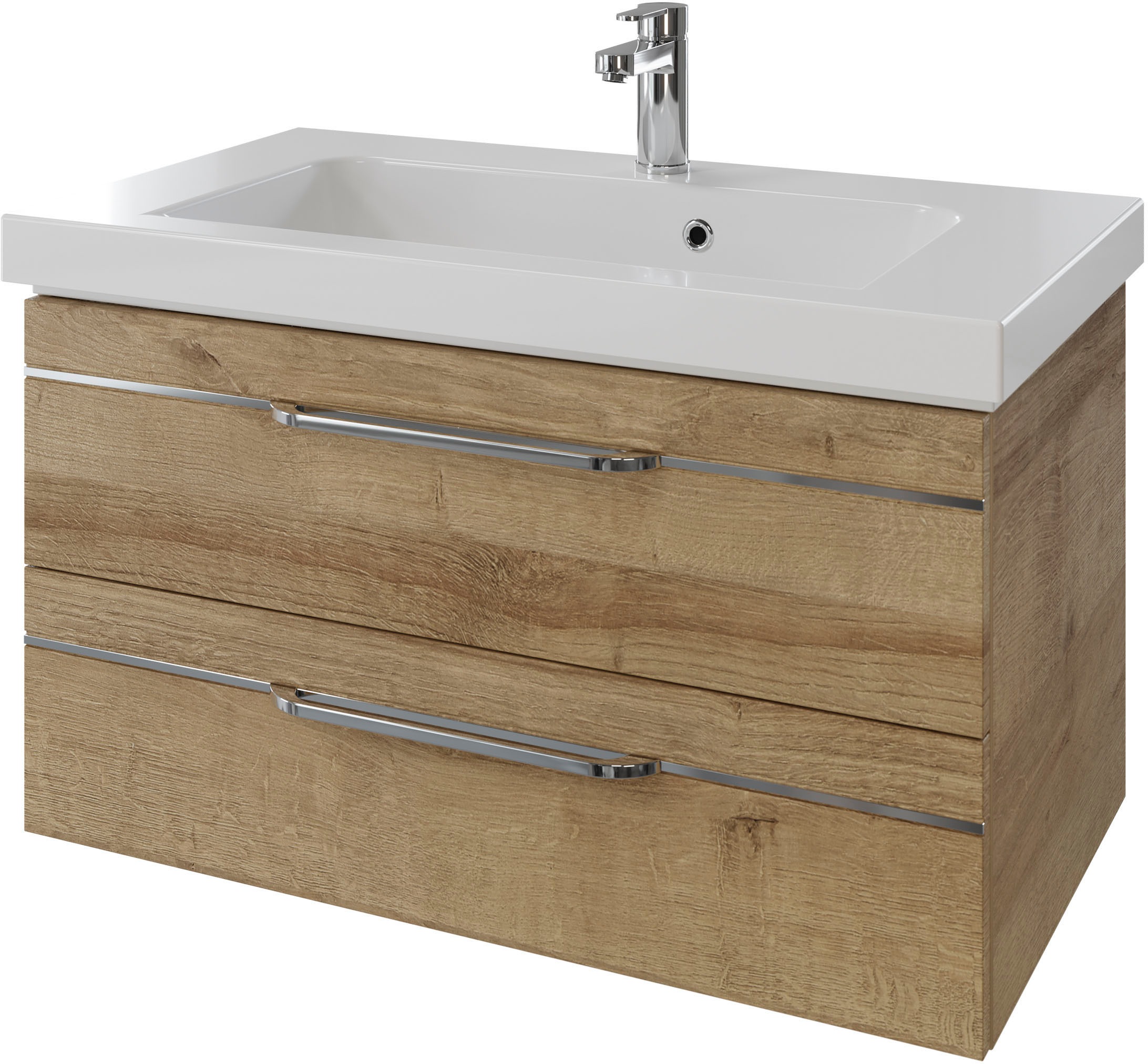Saphir Badmöbel-Set »Balto 2-teilig Mineralmarmor-Waschtisch mit LED-Spiegel, Waschplatz«, (2 St.), 92 cm breit, mit 2 Schubladen, Badschrank inkl. Schubladendämpfer