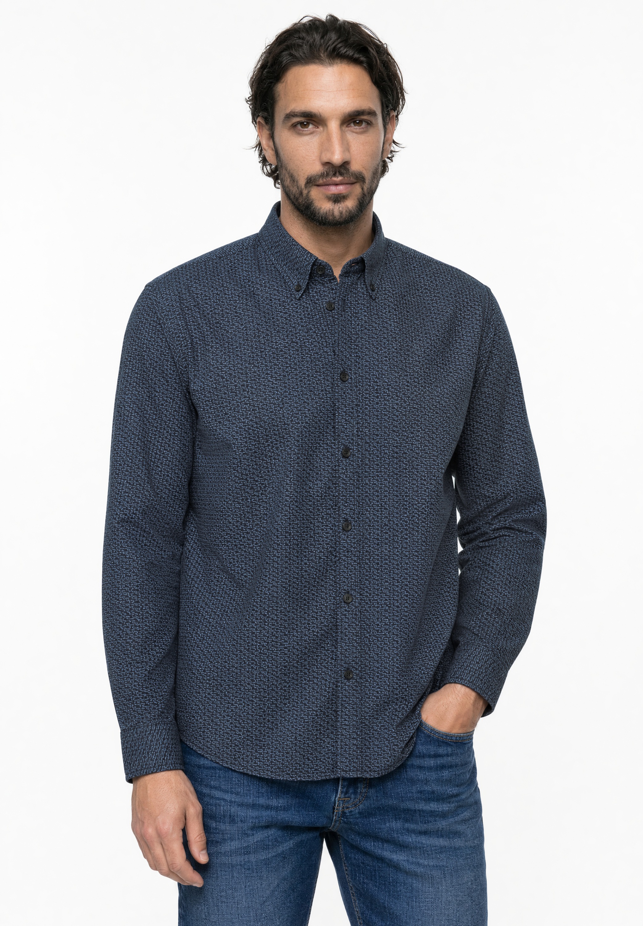 STREET ONE MEN Langarmhemd aus Baumwolle mit Stretchanteil