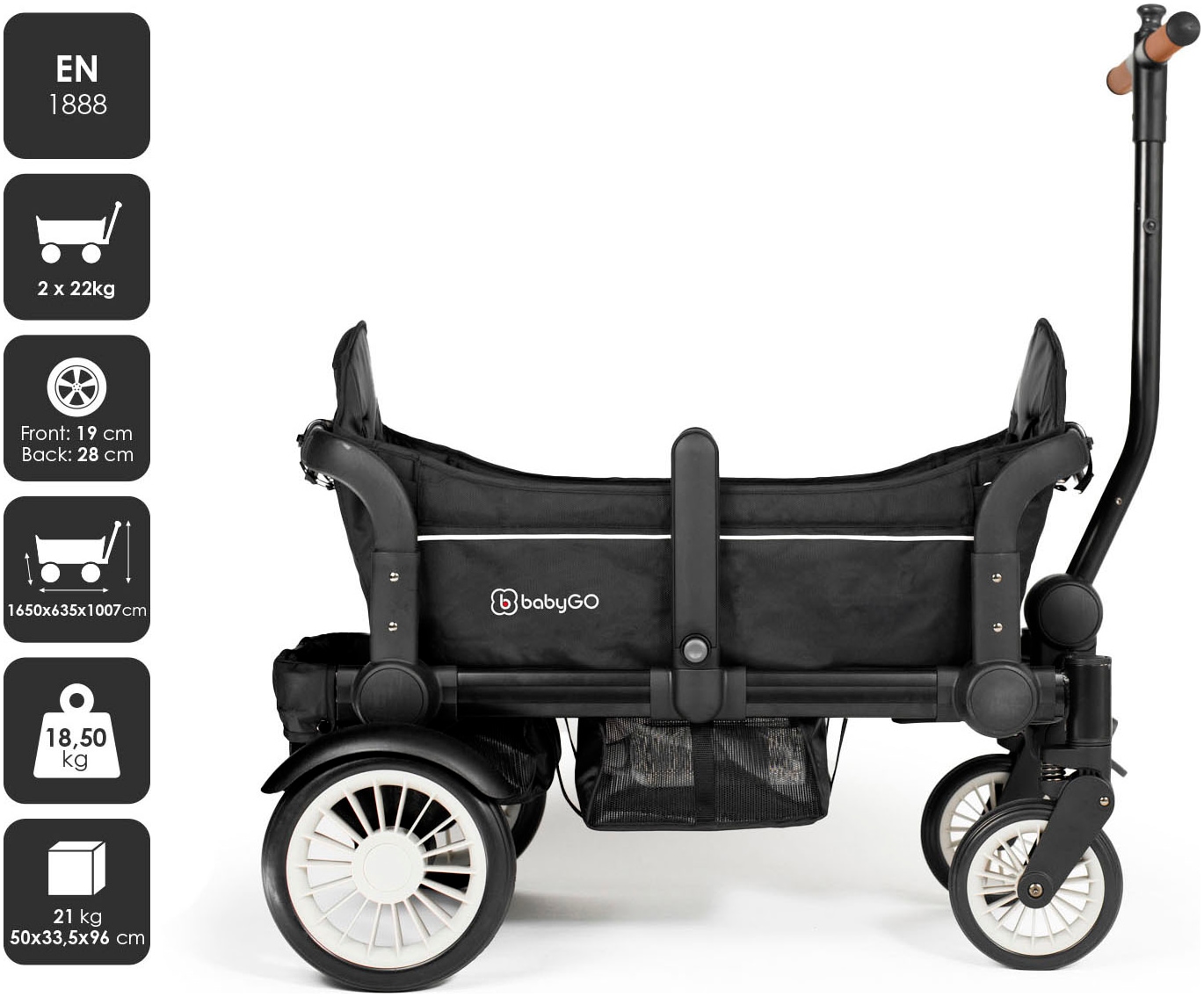 BabyGo Bollerwagen »Cozy Rider«, (Set, 7 tlg., inkl. 2x Sonnenschutz, Tisch, Moskito- u. Regenschutz, Flaschenhalter), klein zusammenfaltbar