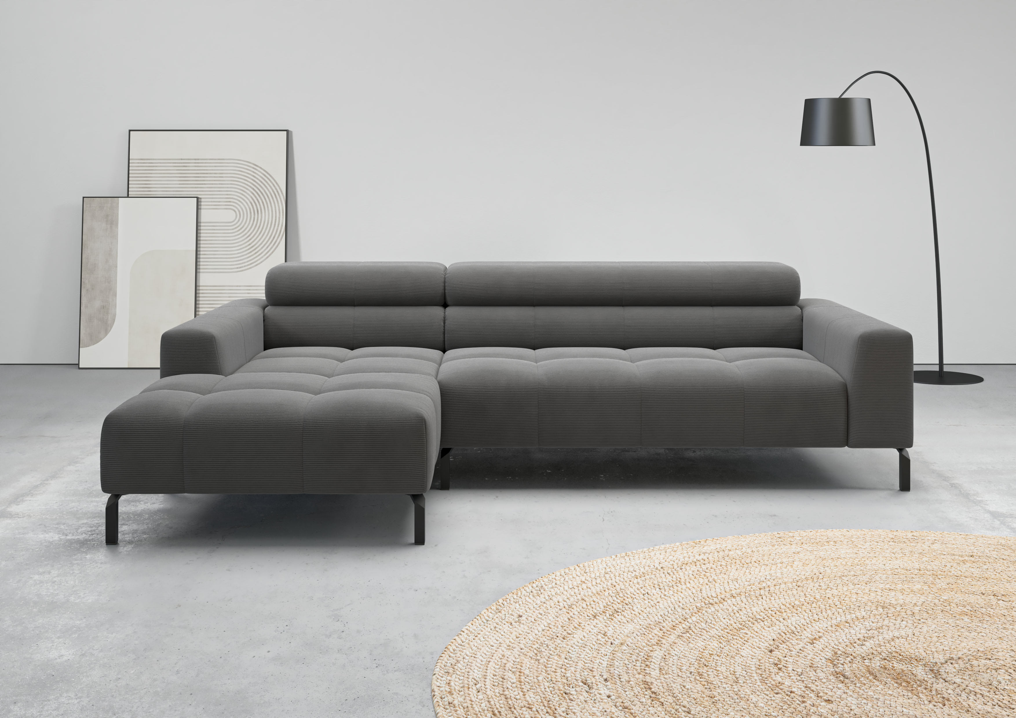 Home affaire Ecksofa "Claya, 258 cm breit, L-Form, Kopfteilverstellung" Moderne Steppung, weicher Polsteraufbau & saugroboterfreundliche Höhe