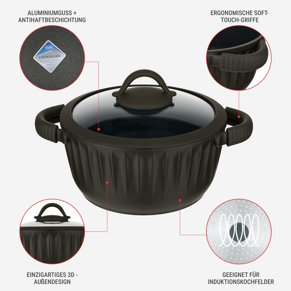 RESTO Kitchenware Bratentopf »Ascella, Schmortopf antihaftbeschichtet und spülmaschinenfest«, Aluminiumguss, (2 tlg.), Geeignet für alle Herdarten, auch Induktion, im Geschenkkarton
