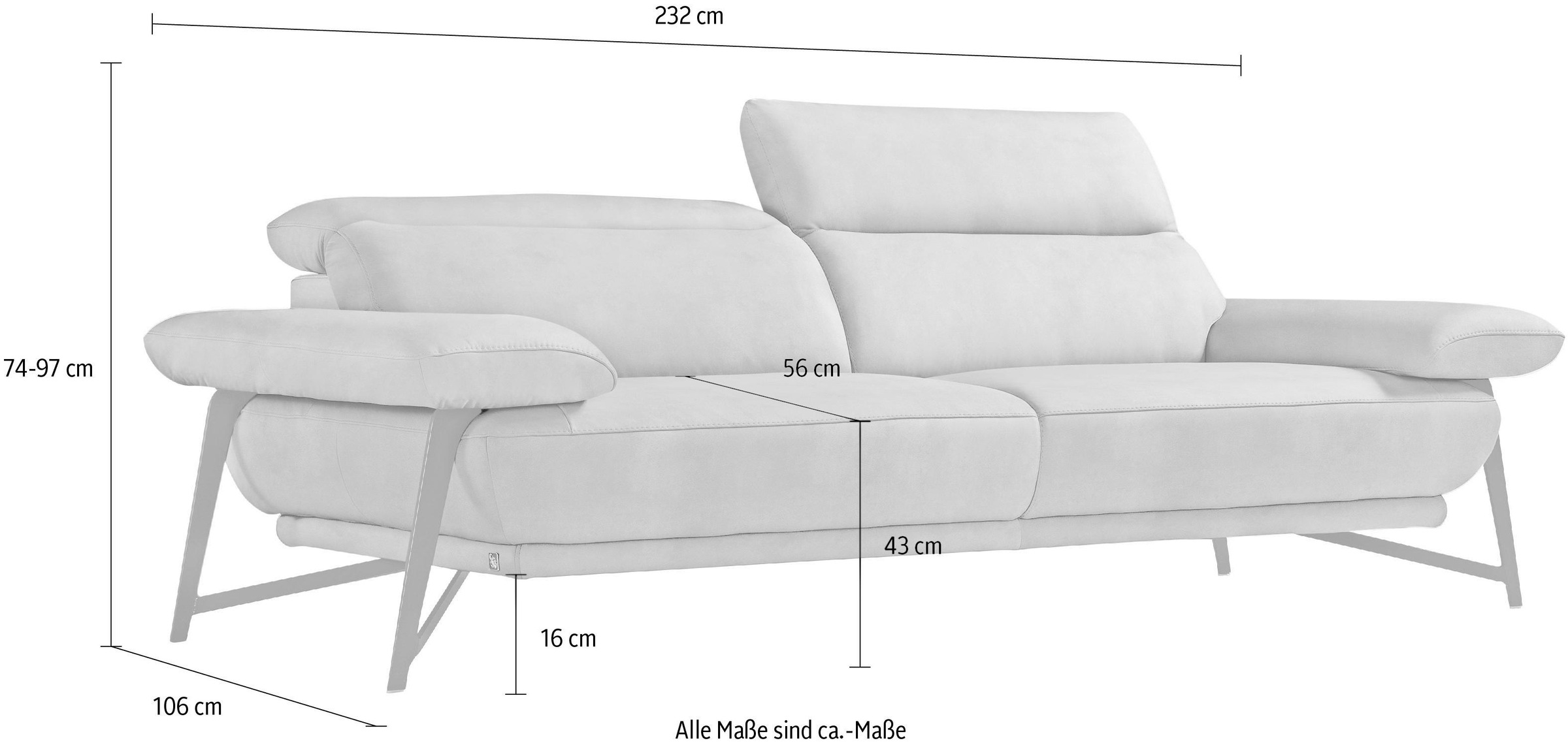 Egoitaliano 2,5-Sitzer »Anais, Designsofa mit hohem Sitzkomfort, Designfuß,«, inkl. verstellbarer Kopfteile