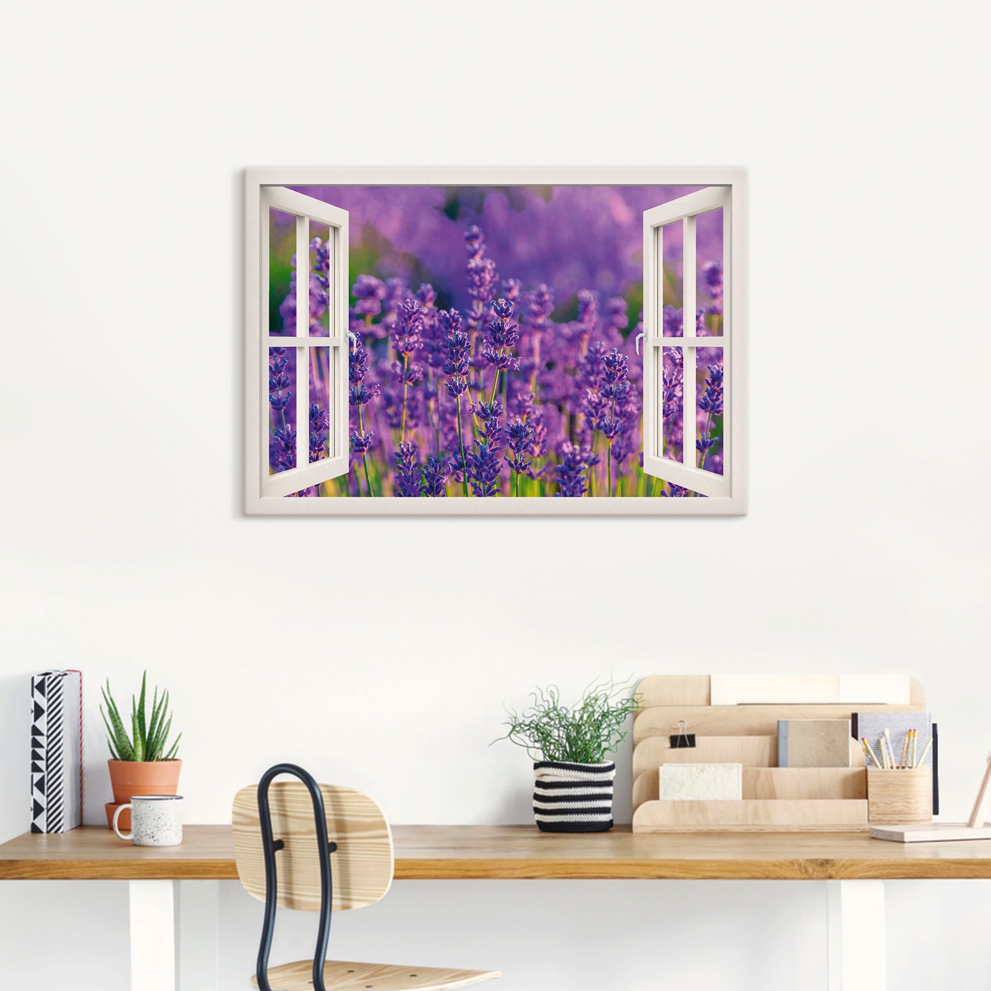 Artland Wandbild »Fensterblick Lavendelfeld in Tihany«, Blumenwiese, (1 St.), als Leinwandbild, Wandaufkleber in verschied. Größen