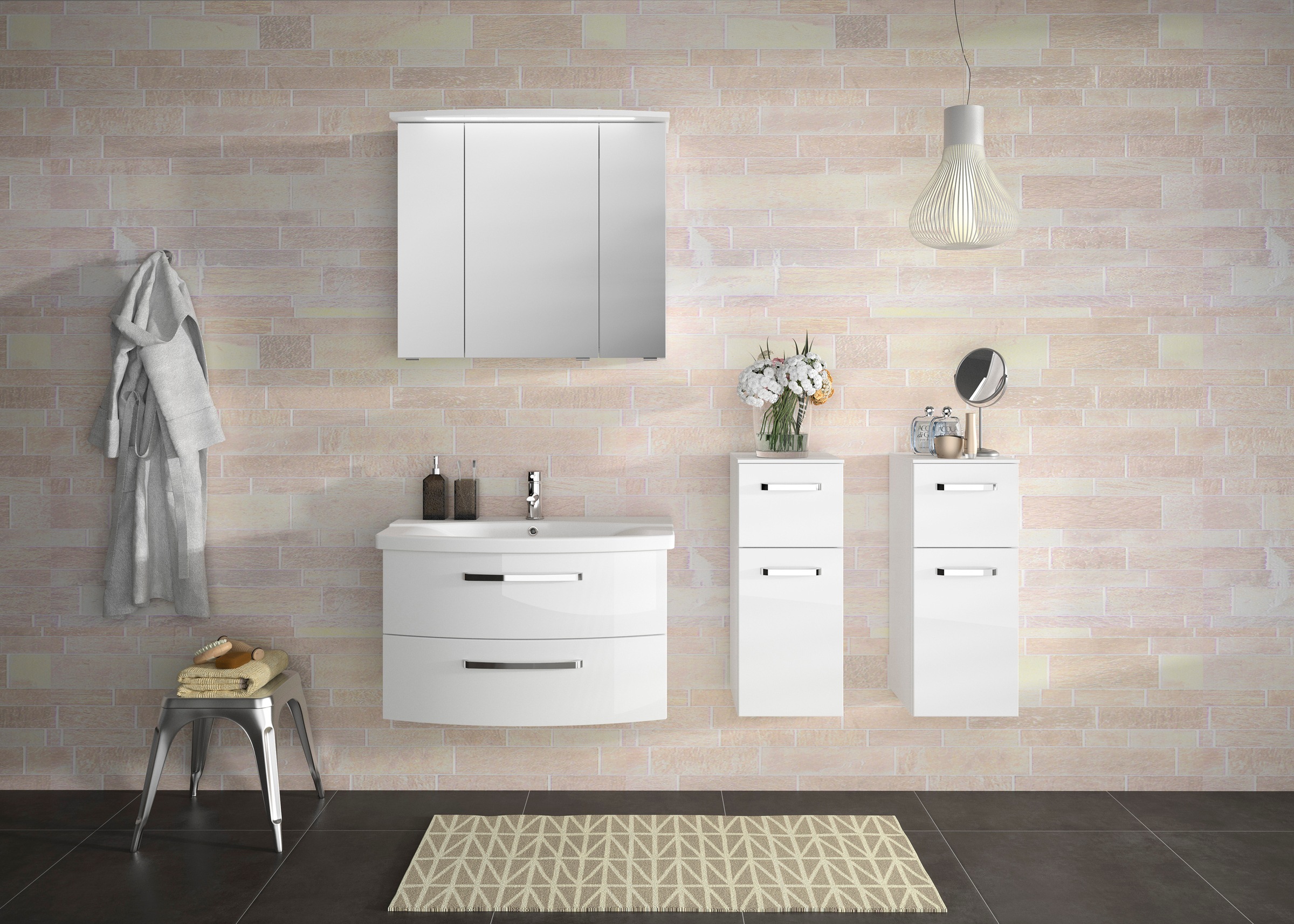 Saphir Badezimmerspiegelschrank »Serie 4010 Badezimmer-Spiegelschrank inkl. LED-Beleuchtung im Kranz«, Badschrank 82 cm breit, 3 Türen, 6 Glas-Einlegeböden, inkl Türdämpfer
