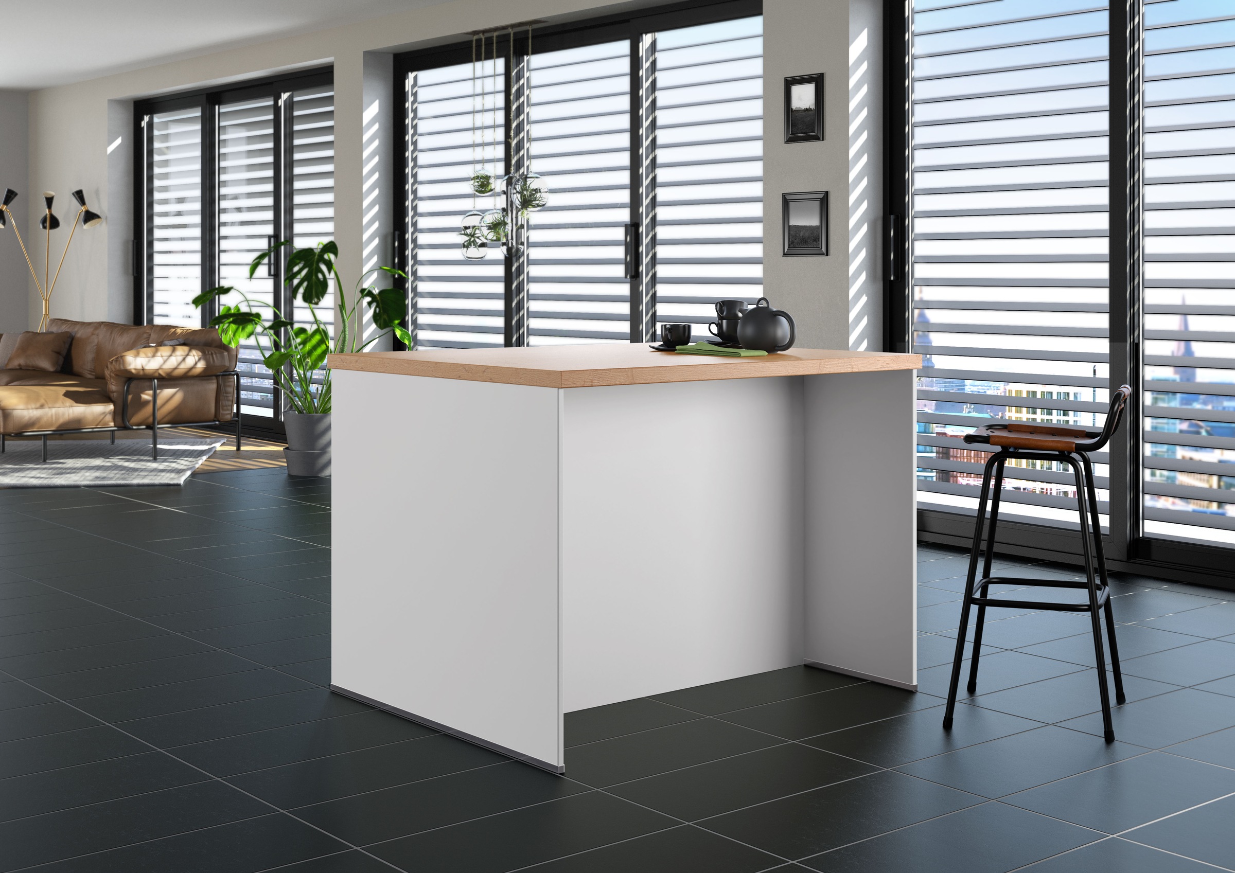 IMPULS KÜCHEN Kücheninsel »Kopenhagen, flexibel stellbar, Schubkästen mit Soft-Close« Set,  vormontiert, mit integriertem Sitzplatz auf einer Seite, Breite 123 cm