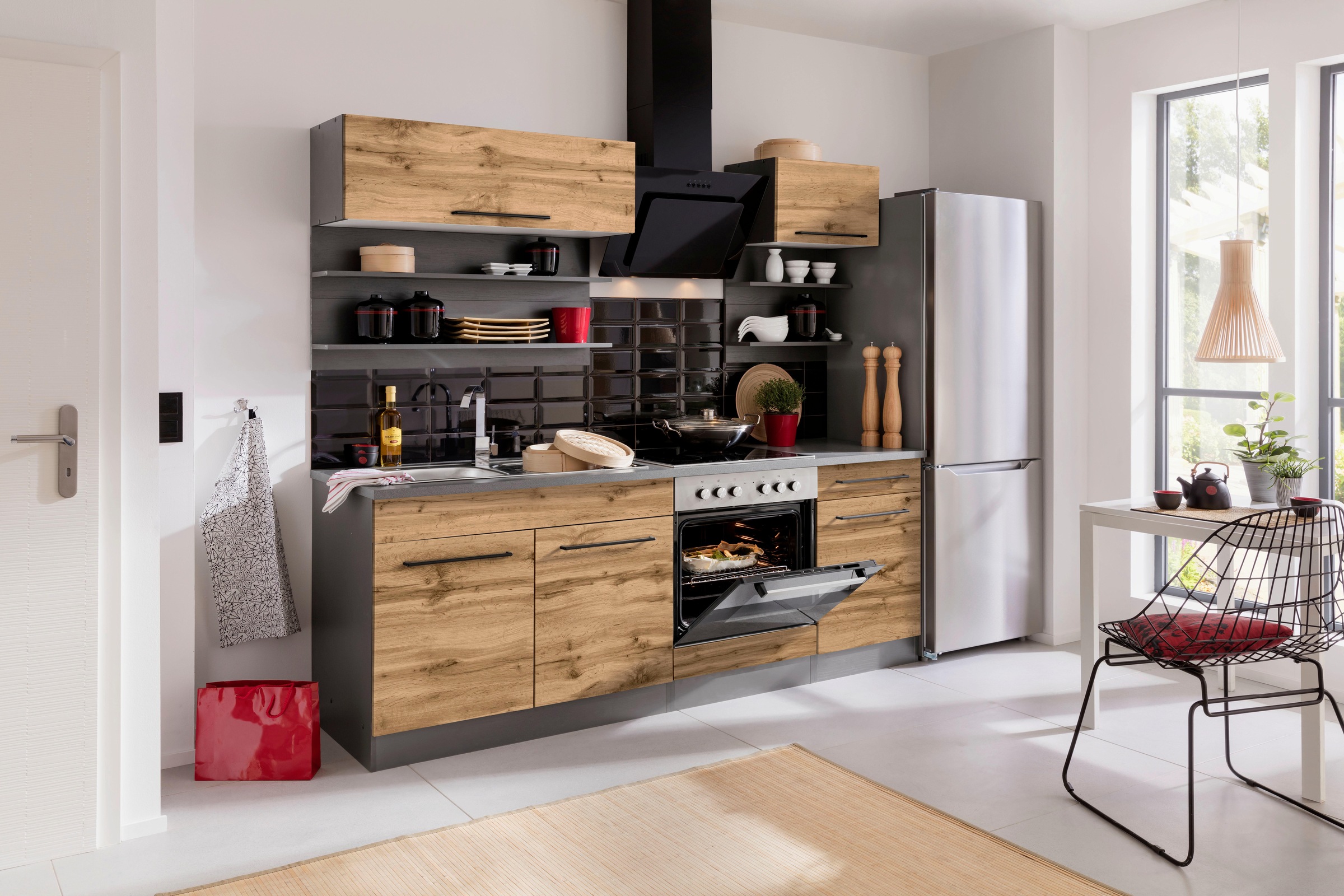 KOCHSTATION Küchenzeile "KS-Tulsa" mit E-Geräten, Breite 210 cm, schwarze M günstig online kaufen