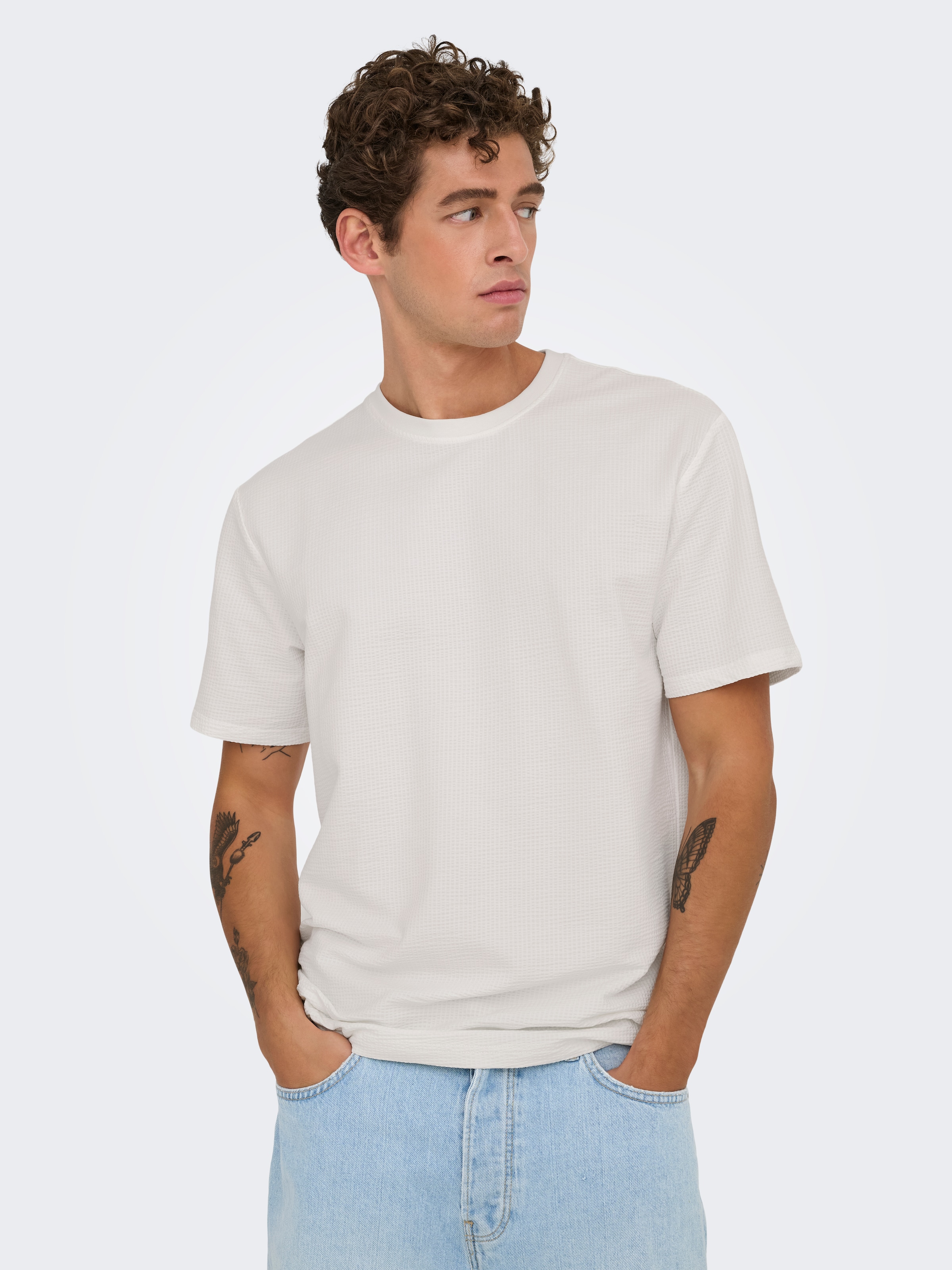 ONLY & SONS Rundhalsshirt "ONSKIAN LIFE REG SEERSUCKER SS TEE NOOS" günstig online kaufen