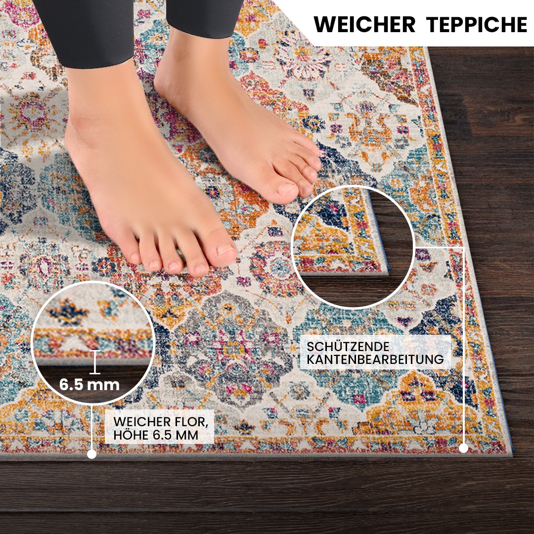 Thumbnail - Livabliss Teppich "CUZCO" oval 11 mm Höhe Vintage Orientteppich, Kurzflor Boho Wohnzimmerteppich, Läufer