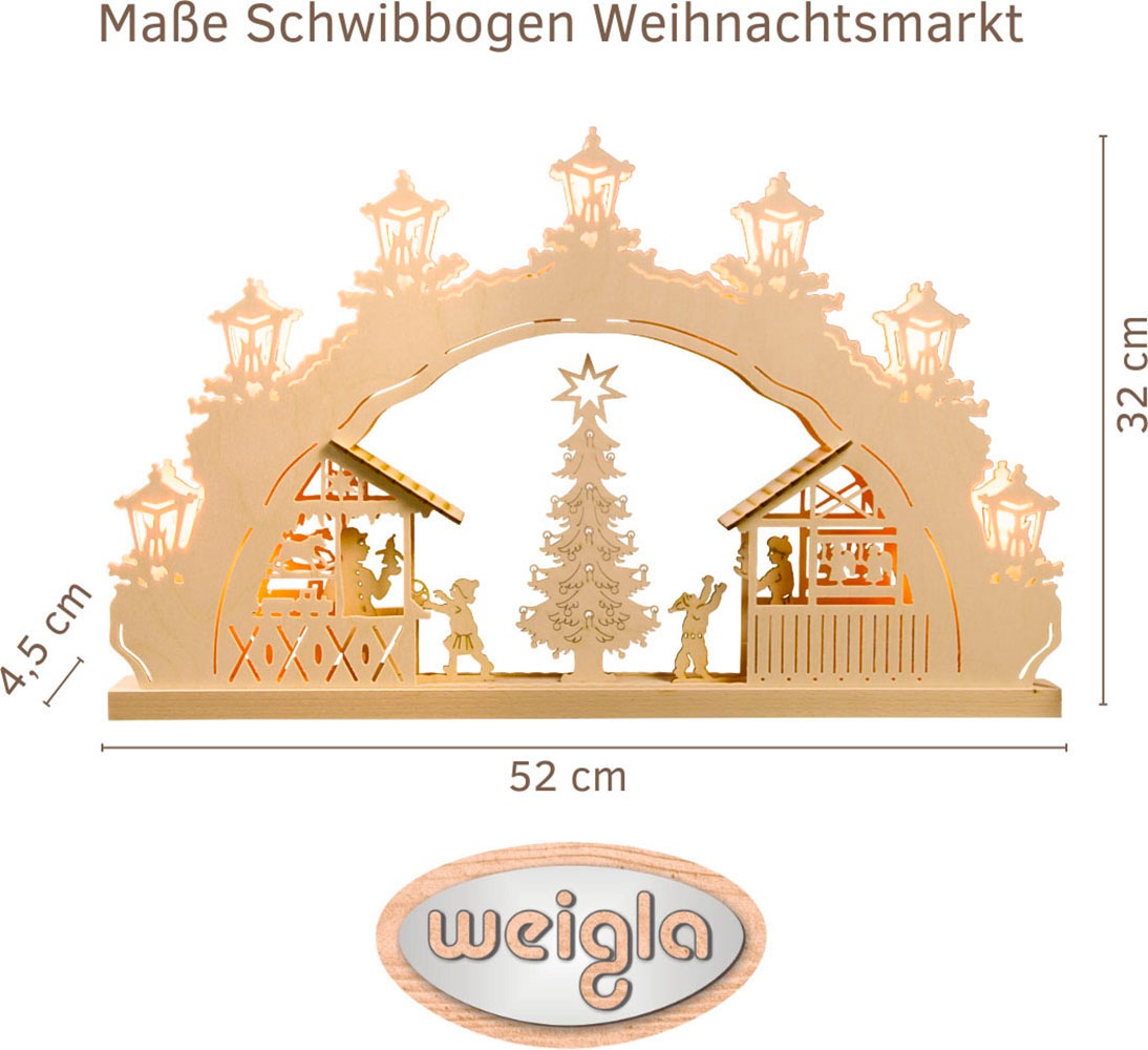 Weigla Schwibbogen "Weihnachtsmarkt, Lichterbogen aus Holz, NATUR, Made in günstig online kaufen
