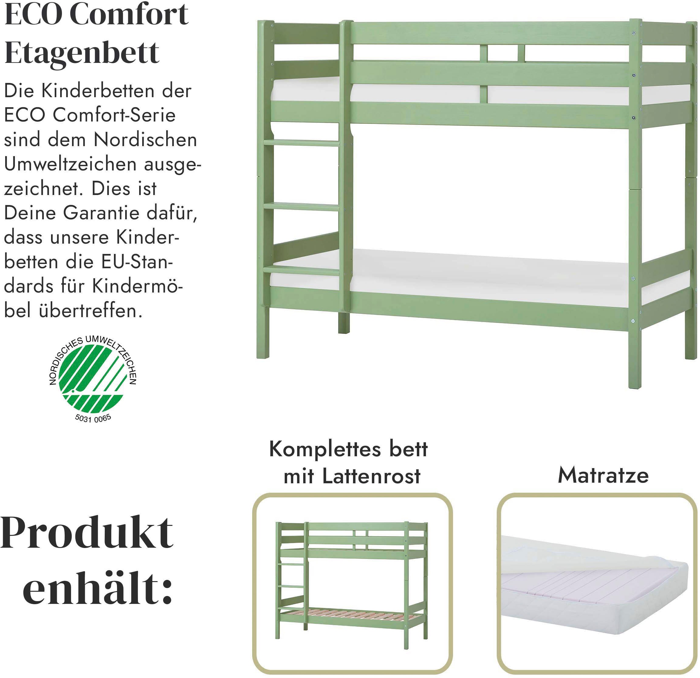 Hoppekids Etagenbett »ECO Comfort Kinderbett 90x200 oder 70x160 aus Massivholz in 4 Farben«, TÜV, FSC und Nordisches Umweltzeichen – wahlweise mit Matratzen