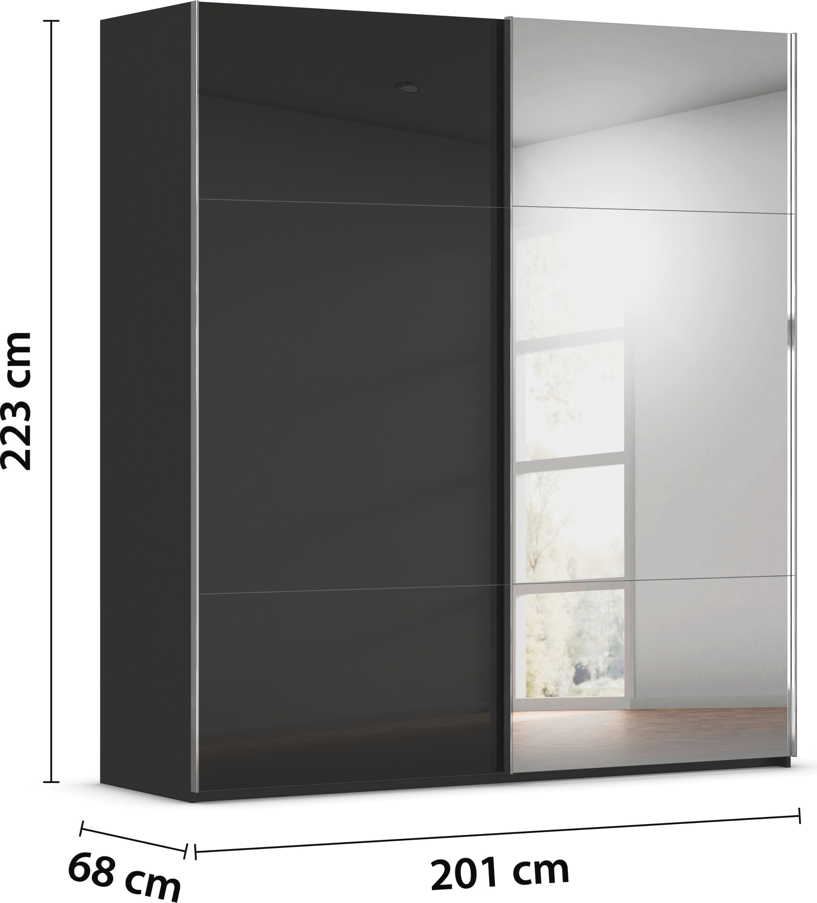 rauch Schwebetürenschrank »Kleiderschrank Schrank Garderobe Schlafzimmerschrank CONTIDO«, (in 3 verschiedenen Ausstattungen BASIC/CLASSIC/PREMIUM), aus hochwertigem Material in 6 Breiten 2 Griff-Farben MADE IN GERMANY