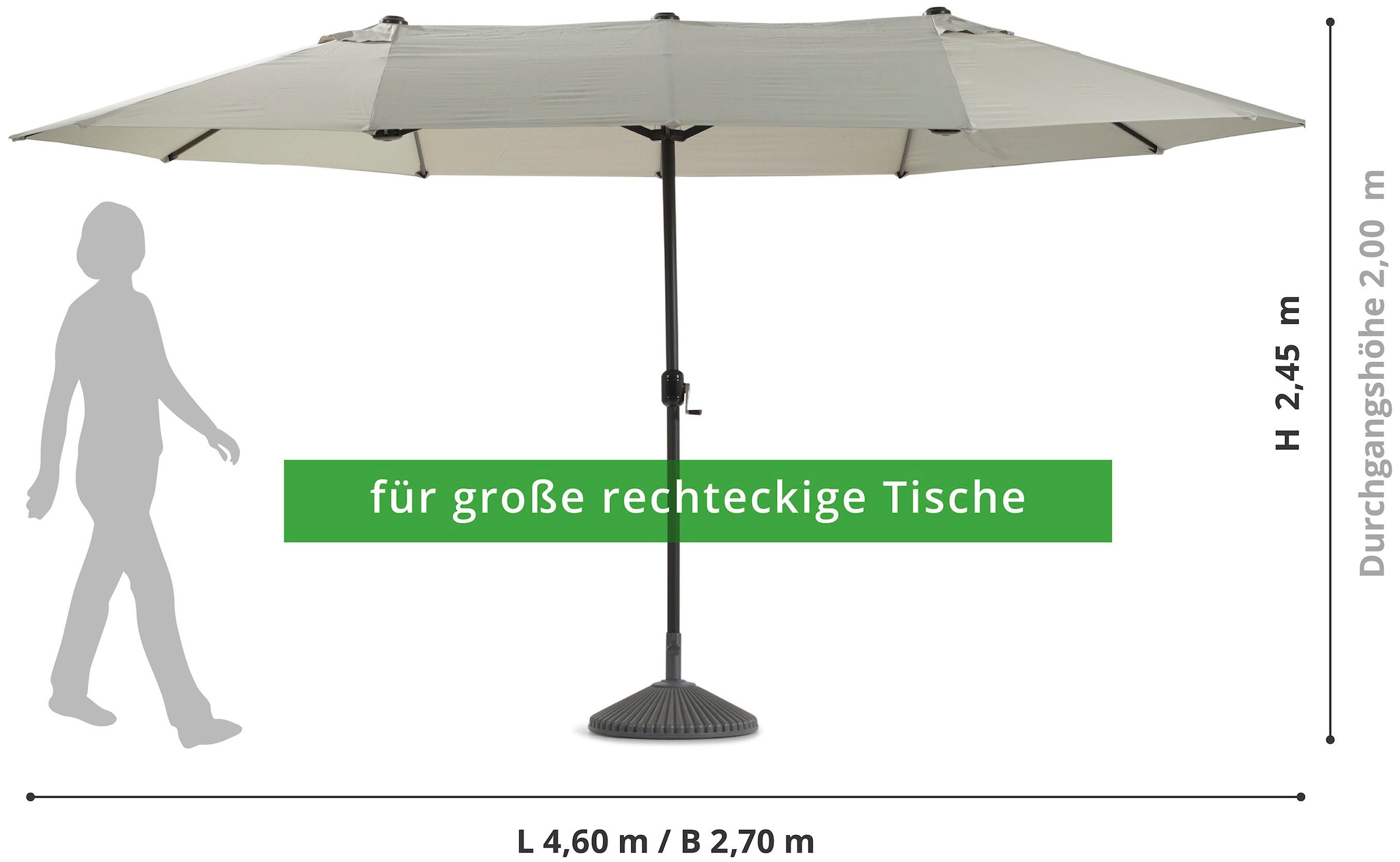 Leco Sonnenschirm »Oval-Schirm "DAS ORIGINAL" 4,6x2,7 m«, Aluminium-/Stahlrohrgestell