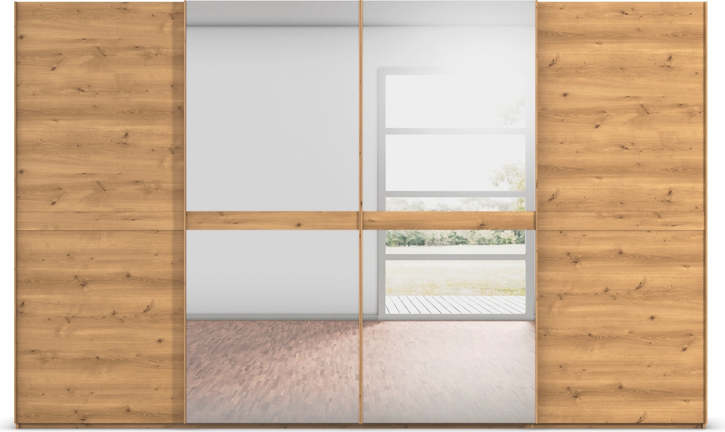 rauch Schwebetürenschrank »Kleiderschrank Schrank Garderobe Schlafzimmerschrank SCALE-LINE«, edle Optik mit Bauchbinde in Korpusfarbe mit Spiegel MADE IN GERMANY