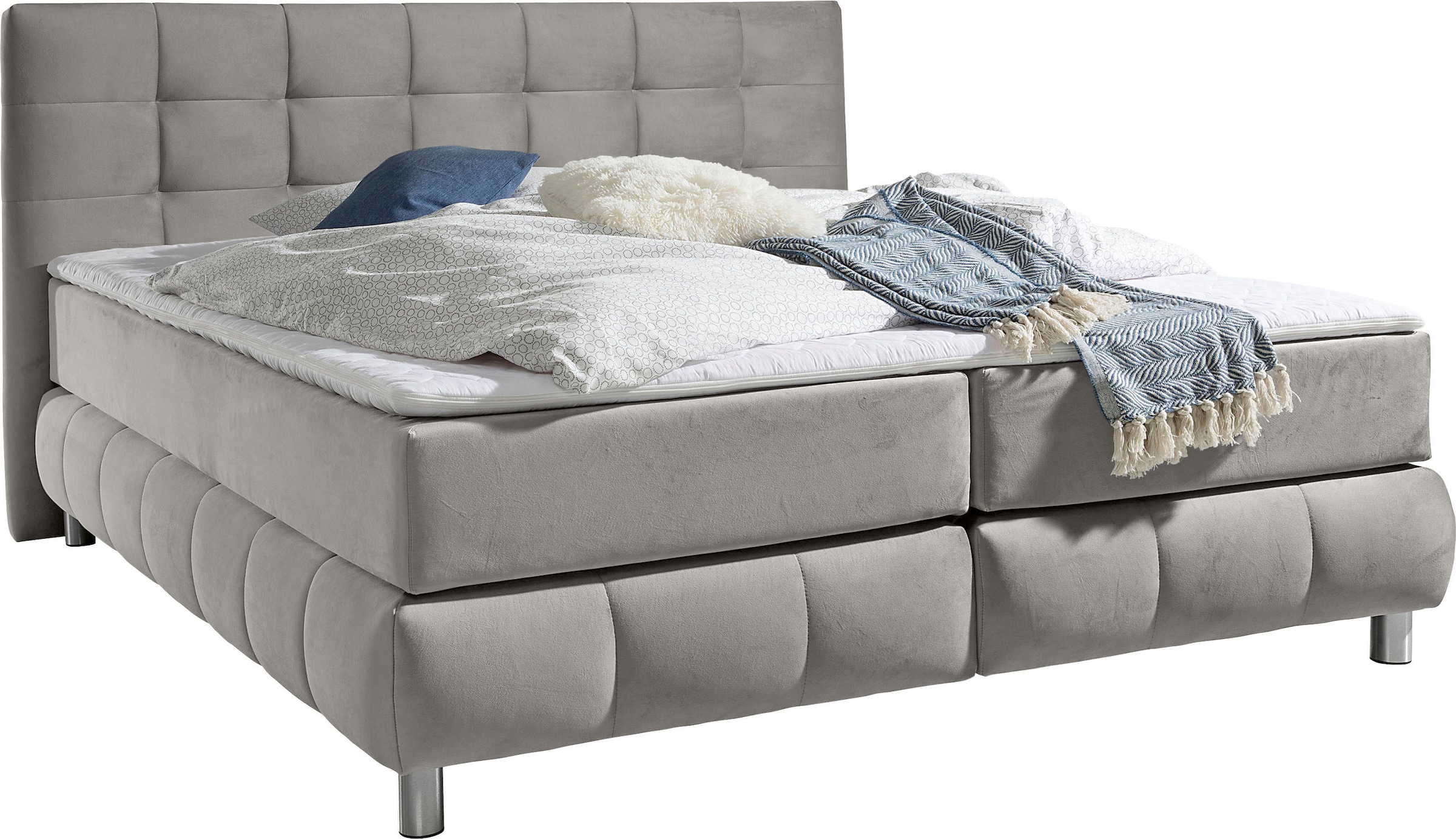 andas Boxspringbett »Salo XXL«, in Samtoptik oder Struktur, 6 Breiten in Überlänge 220cm, 4 Härtegrade