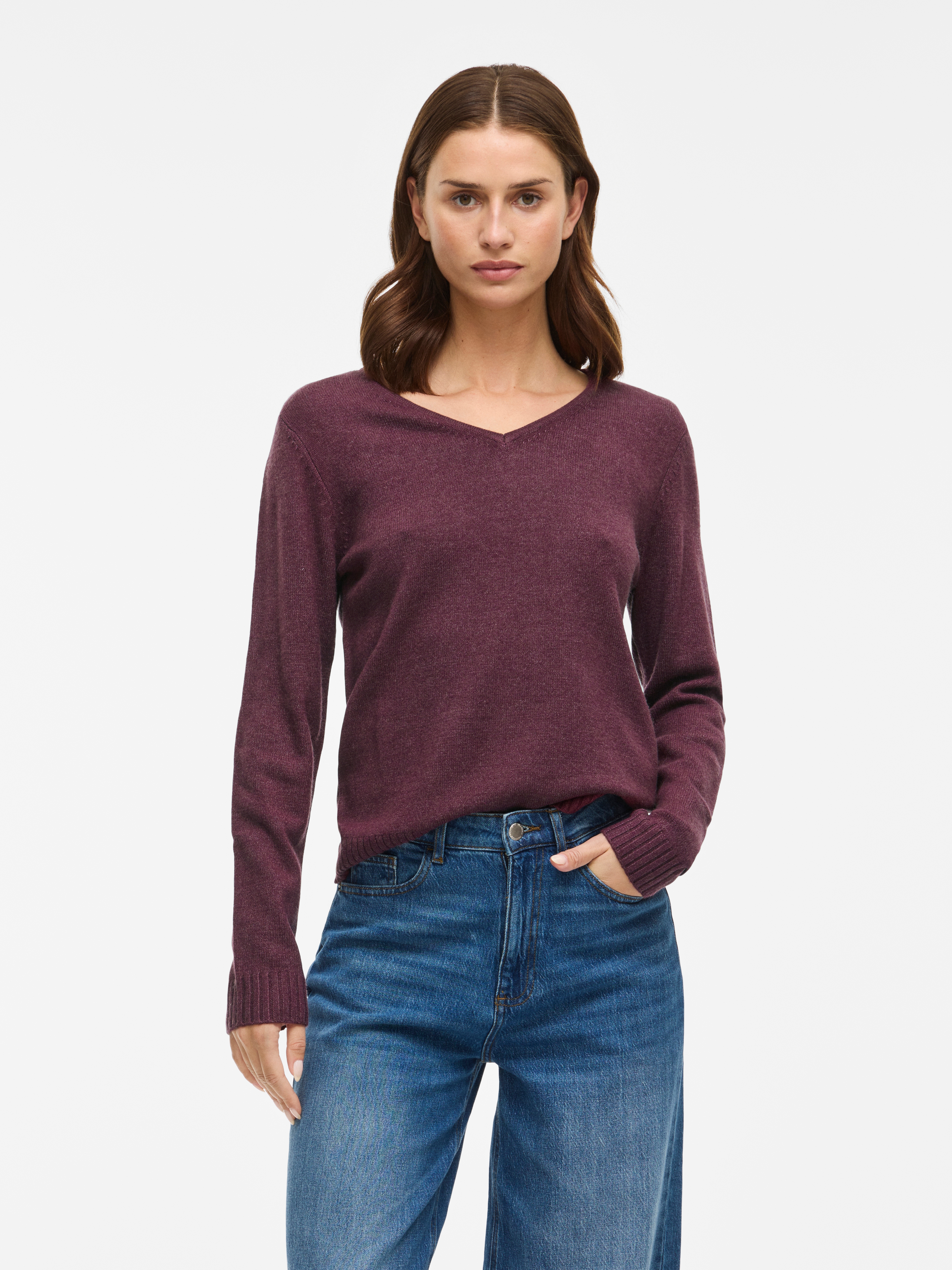 Vila "VIRIL V-NECK L/S KNIT TOP - NOOS" Materialmix, regular fit