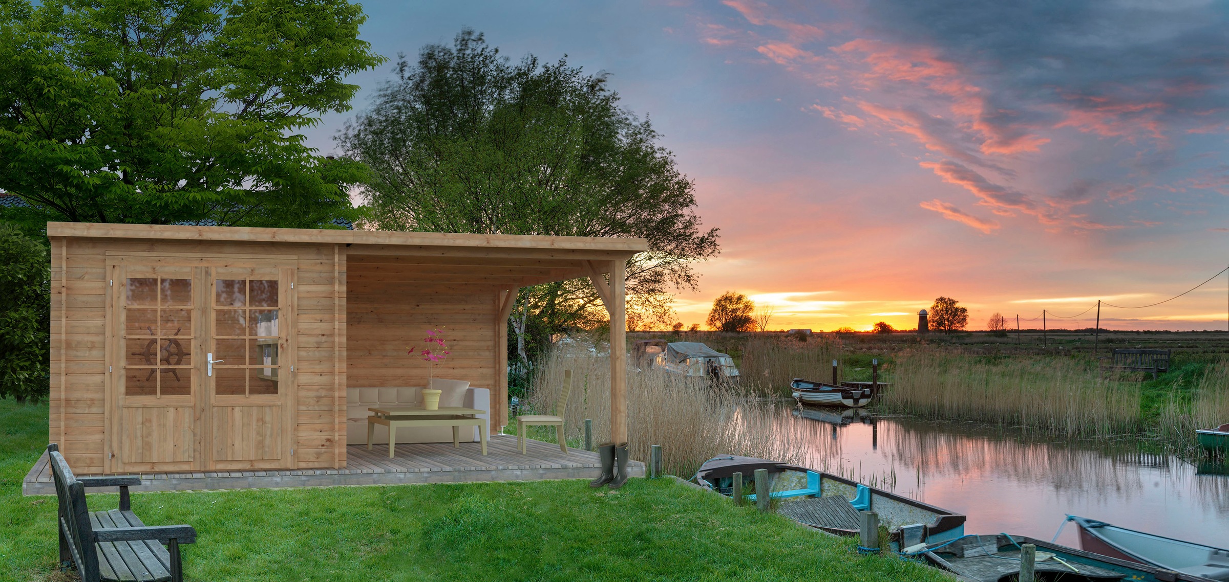 Palmako Gartenhaus "Ella" 6,9+8,2 m², mit Anbaudach günstig online kaufen