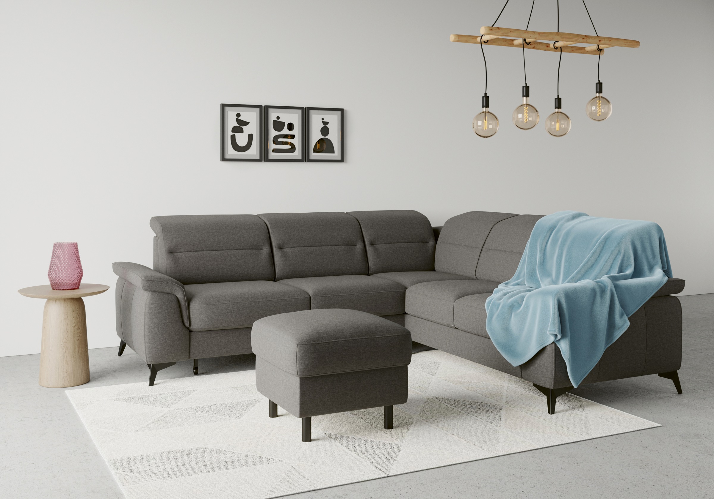sit&more Ecksofa »Sinatra L-Form«, optinal mit Kopfteilverstellung und Armteilfunktion, Metallfüße