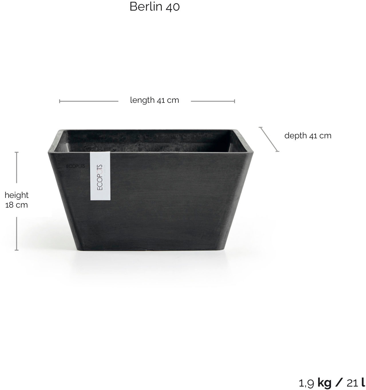 ECOPOTS Blumentopf »BERLIN Dark Grey« BxTxH: 41x41x18 cm