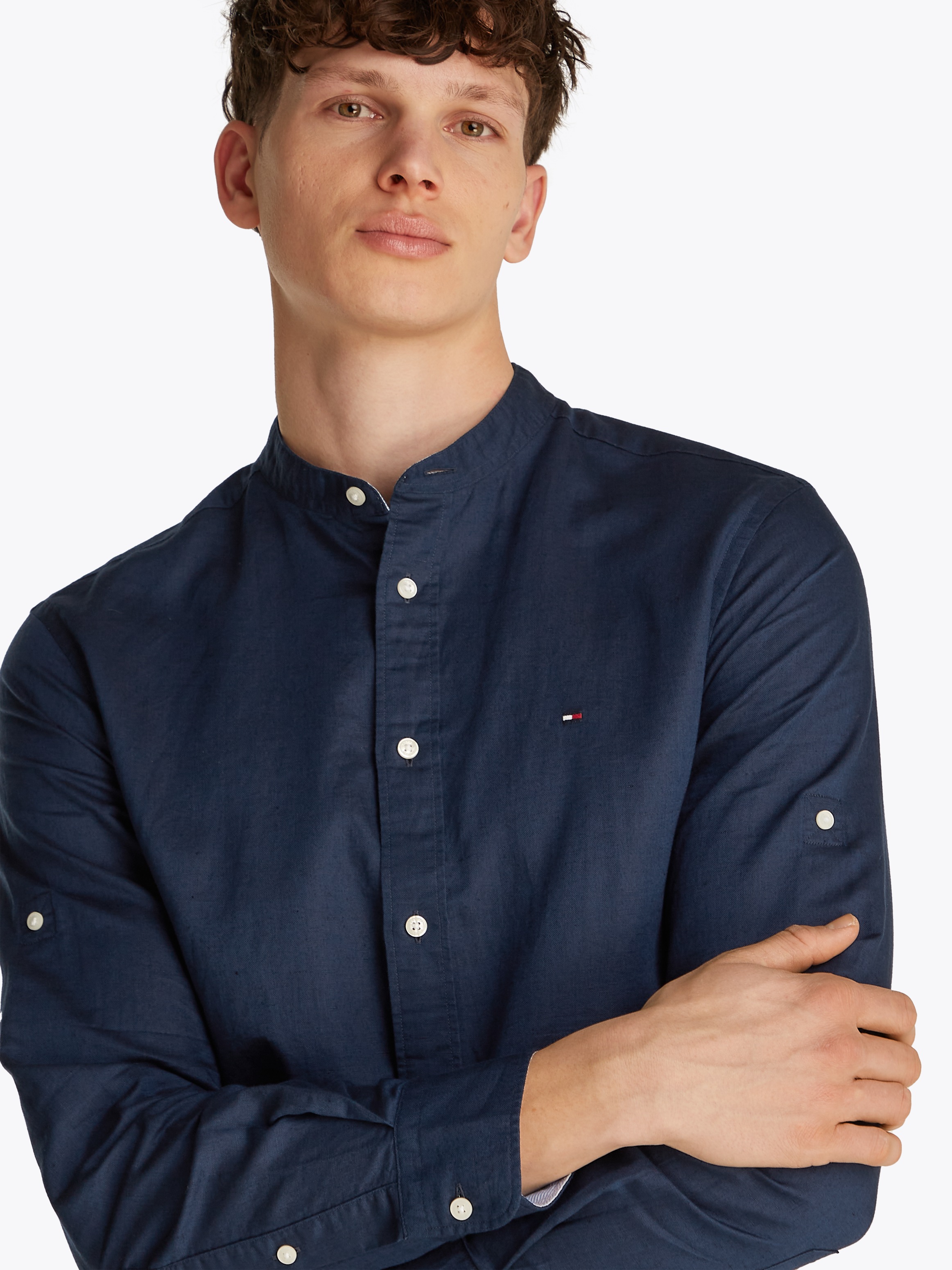 Tommy Hilfiger Langarmhemd "LINEN BLEND MAO COLLAR SHIRT" günstig online kaufen