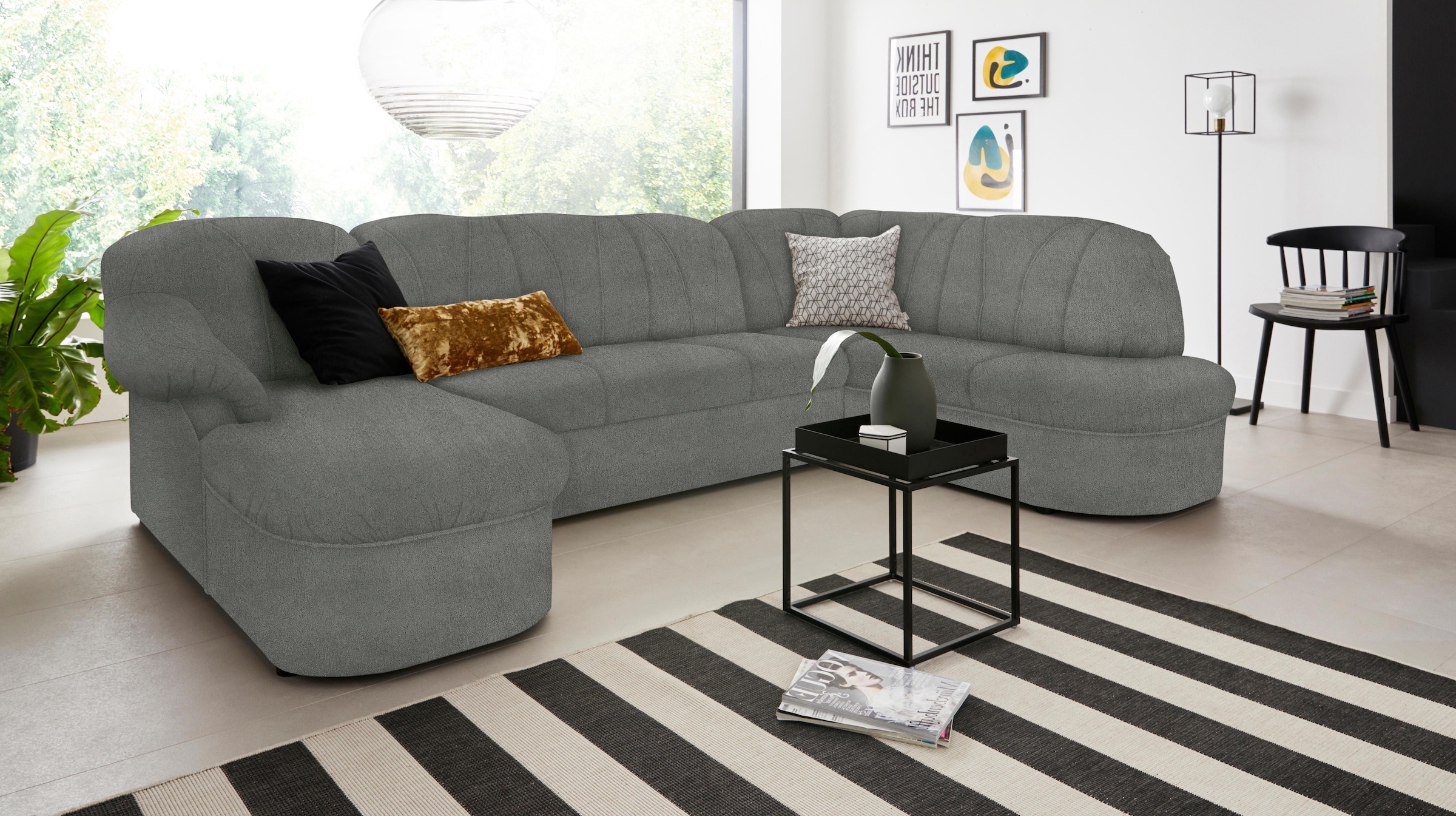 DOMO collection Wohnlandschaft »Pegnitz, zeitlos und modern, mit attraktiver Rückensteppung, U-Form«, wahlweise mit Bettfunktion