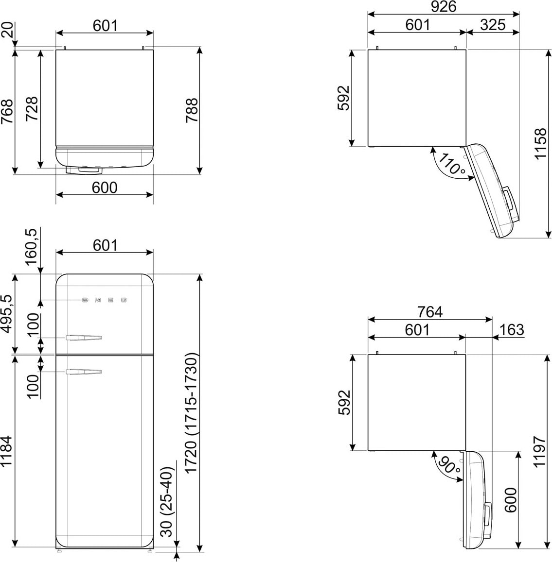 Smeg Kühl-/Gefrierkombination »FAB30«, FAB30RBL5, BAUR breit hoch, | 172 cm 60,1 cm