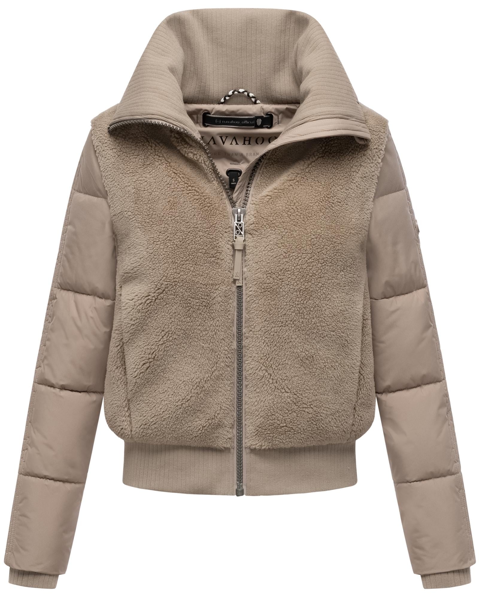 Navahoo Plüschjacke »Teddyzone 14«, ohne Kapuze, Teddy-Fleece Jacke mit hohem Kragen