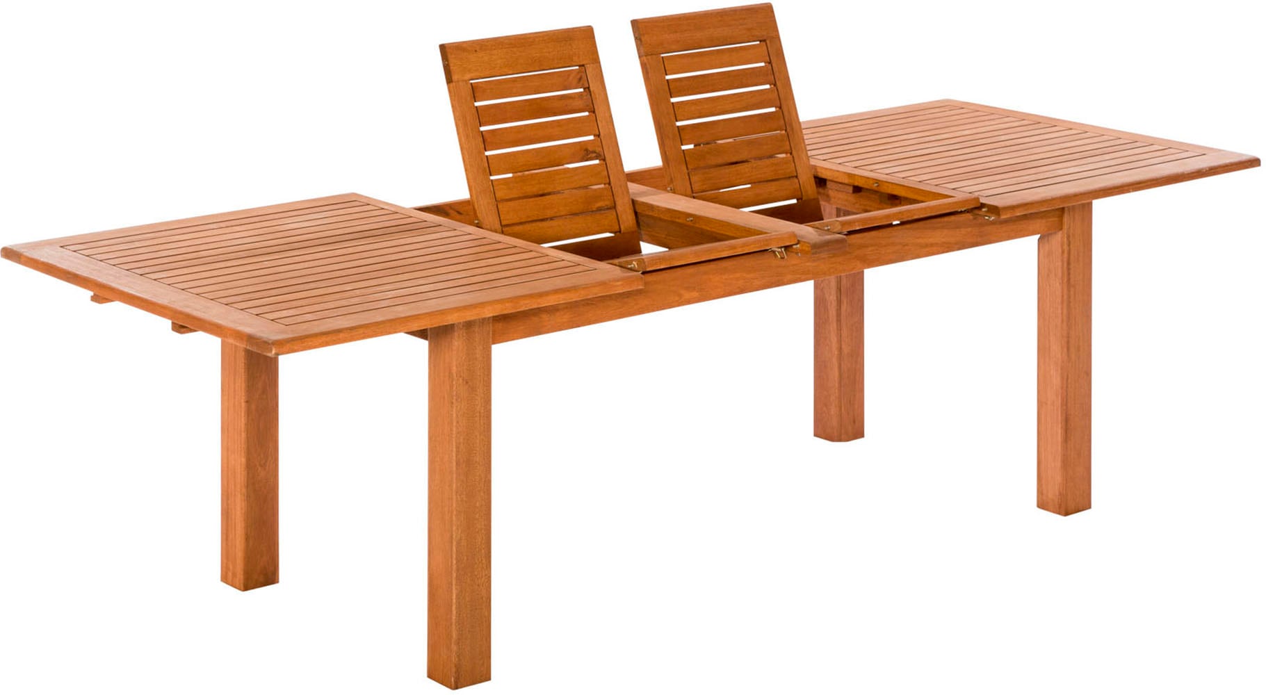 MERXX Garten-Essgruppe »»Batavia«« Set, Tisch doppelt ausziehbar: 100x 180/220/260x 75 cm, 7 Stk. tlg. moderne Landhausoptik in warmen Holznuancen