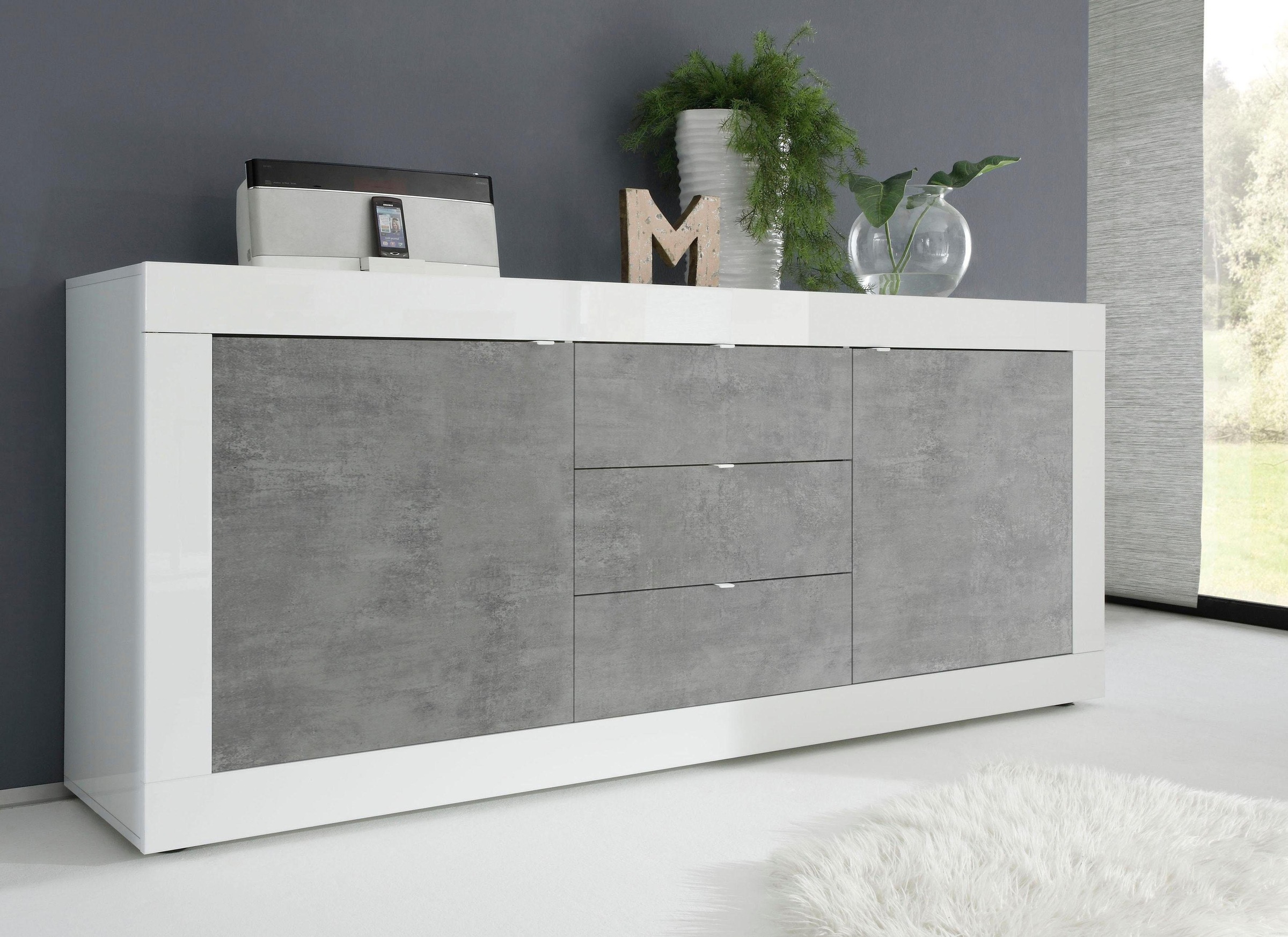 Home affaire Sideboard "Basic Breite 210 cm, Kommode 2 Türen, 3 Schubkästen, Anrichte," Metallgriff, moderne Rahmenoptik, viel Stauraum, Farbauswahl
