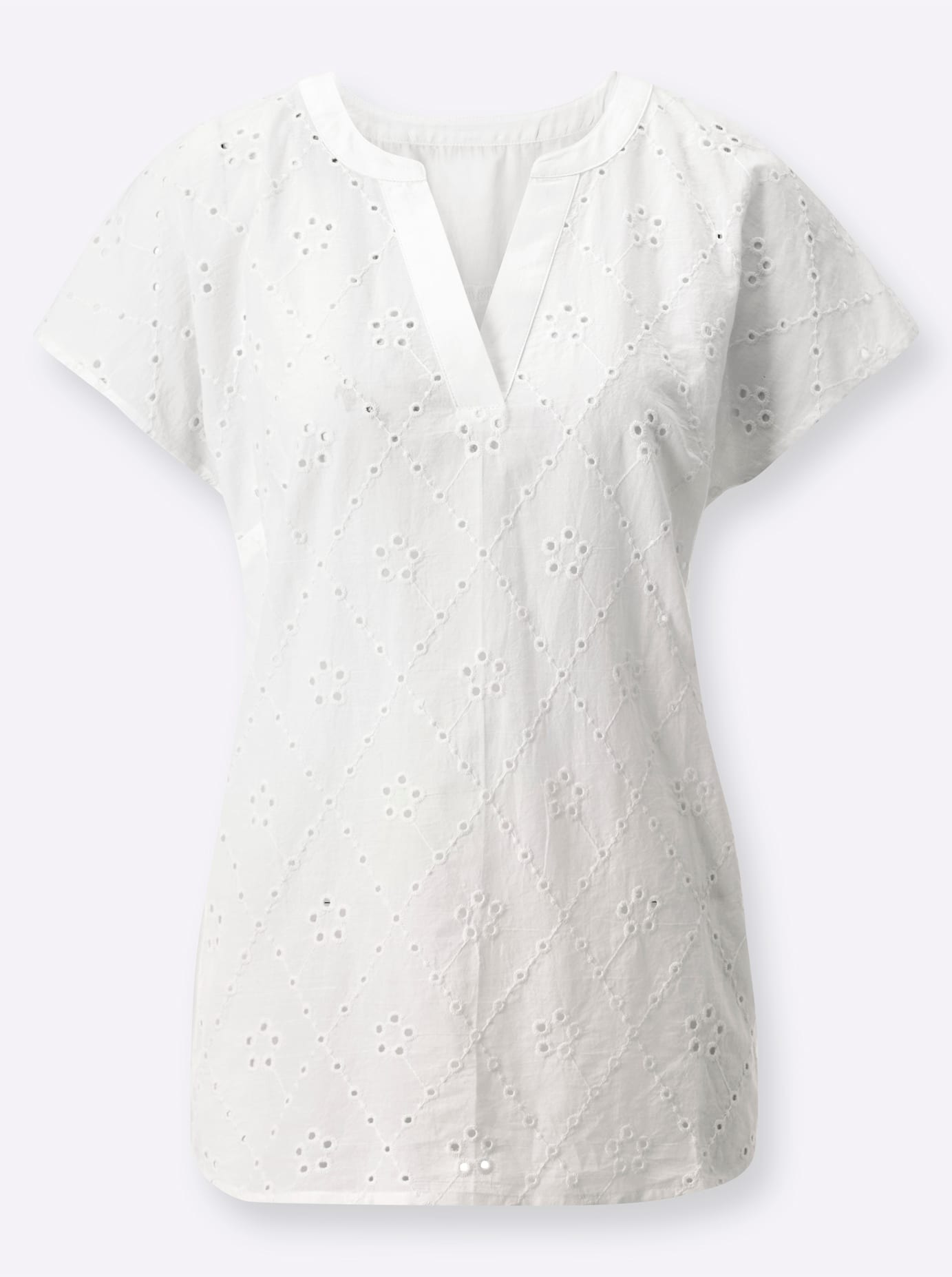 Schlupfbluse CLASSIC BASICS, Damen, Gr. 48, weiß, 100% Baumwolle, unifarben, Rundhals, Blusen Schlupfbluse 3