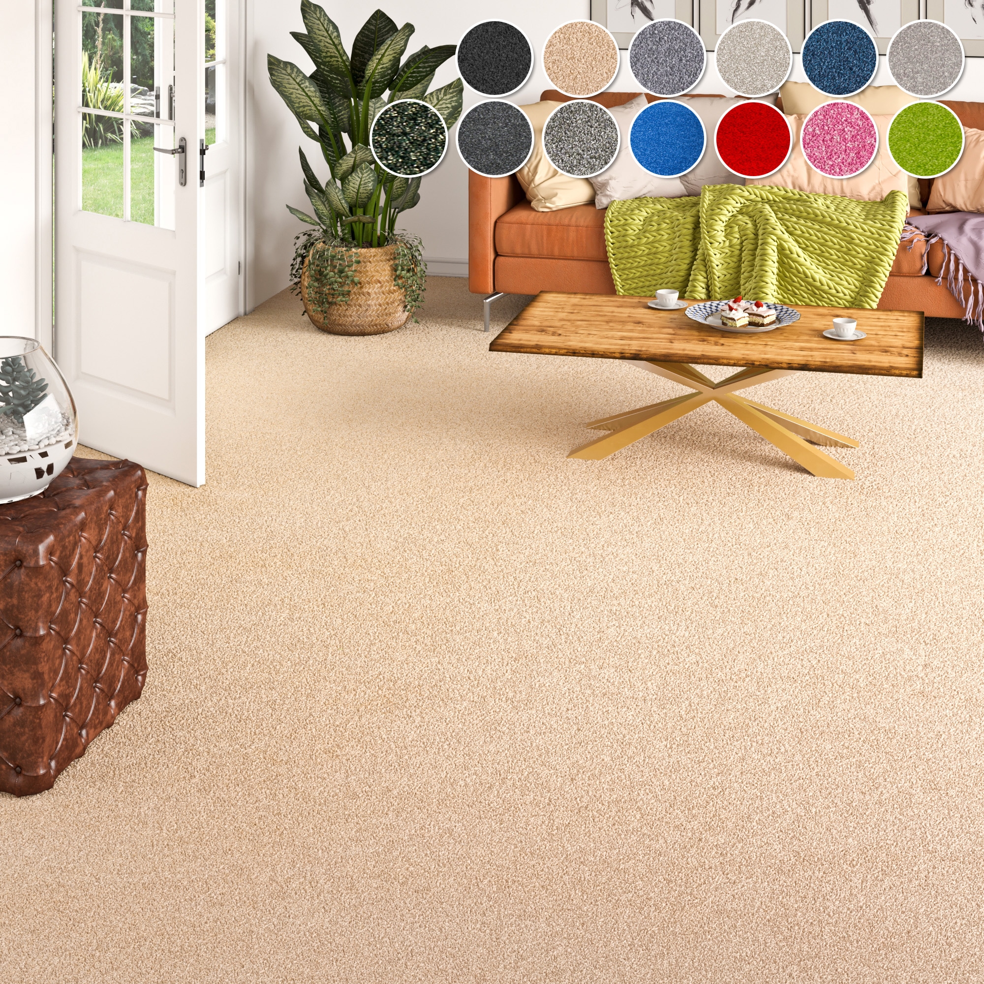 Teppichboden MY HOME "Zephyra, Schlinge, Gesamthöhe 8 mm, Made in Netherlands", beige, B:400cm L:100cm, Kunstfaser, Teppiche, Uni Farben, Breite 400 cm, strapazierfähig, Wohnzimmer, Schlafzimmer