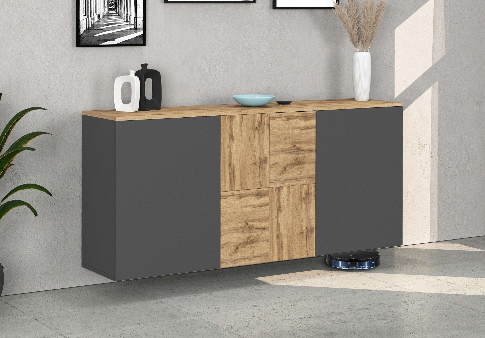 INOSIGN Sideboard »Sideboard ISEO, Kommode, Schrank, Kredenz« 1 Stk. tlg. stehend/hängend, 3 Türen, 6 Fächer, Breite 150 cm