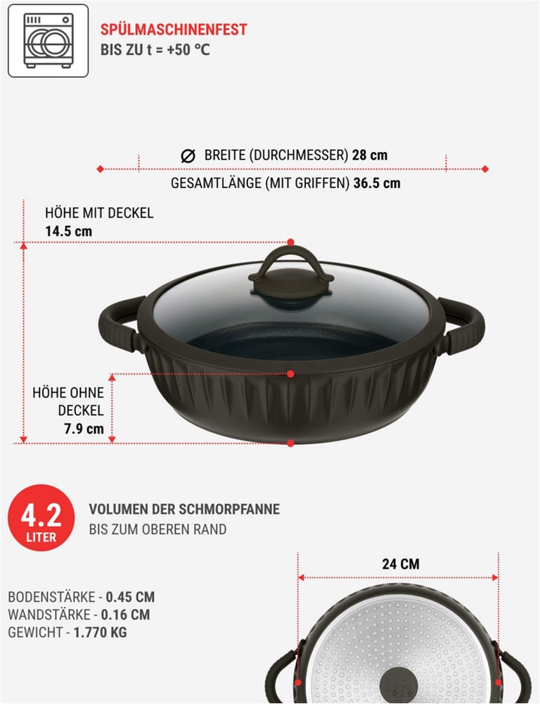 RESTO Kitchenware Bräter »Ascella, Schmortopf antihaftbeschichtet und spülmaschinenfest«, Aluminiumguss, (2 tlg.), Geeignet für alle Herdarten, auch Induktion, im Geschenkkarton