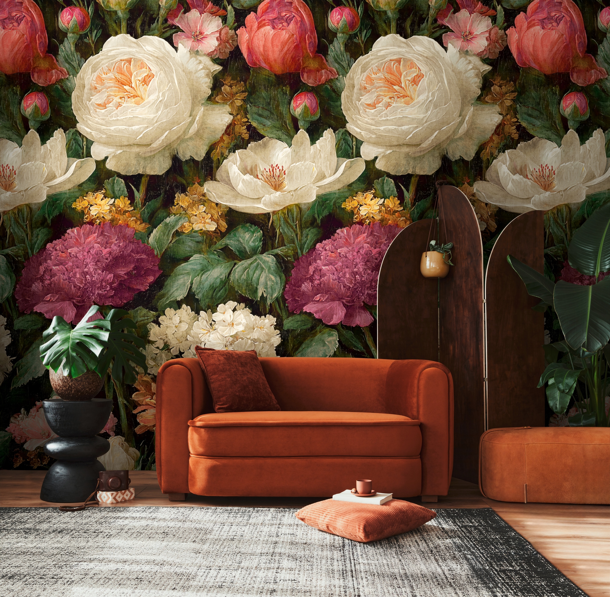 living walls Fototapete "The Wall 4 Flowers – Üppige Rosenblüten Vlies-Fototapete" botanisch floral matt leicht strukturiert Üppige Rosenblüten mit natürlicher Tiefenwirkung