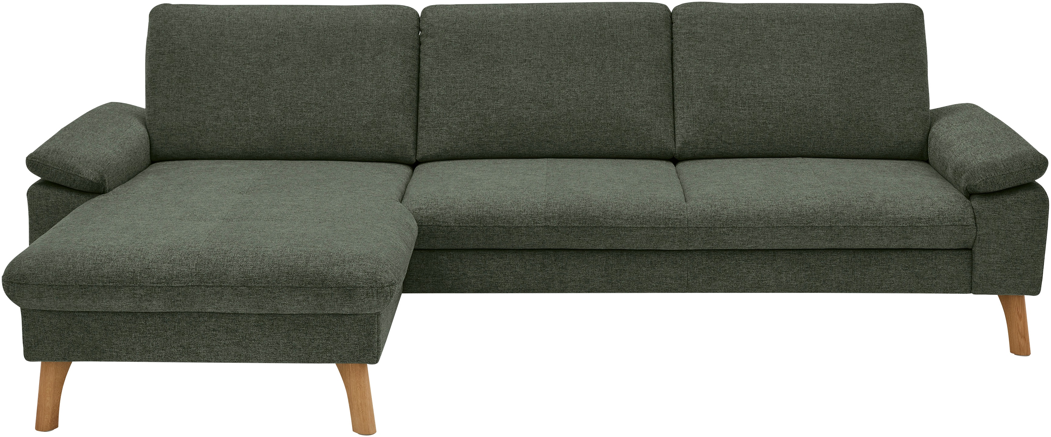 Die PlanBar Ecksofa "PP-LA24075 L-Form, Breite 286 cm" opt. mit Kopfstützen, Schlaffunktion, mot. Ottomane, Sitztiefenverst.