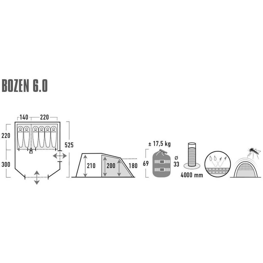 High Peak Tunnelzelt »Bozen 6.0«, 6 Personen