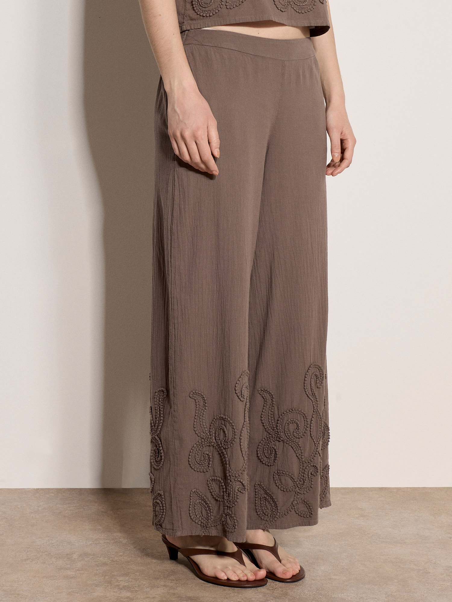 Apricot Palazzohose "Bestickte Baumwollhose" mit weitem Bein