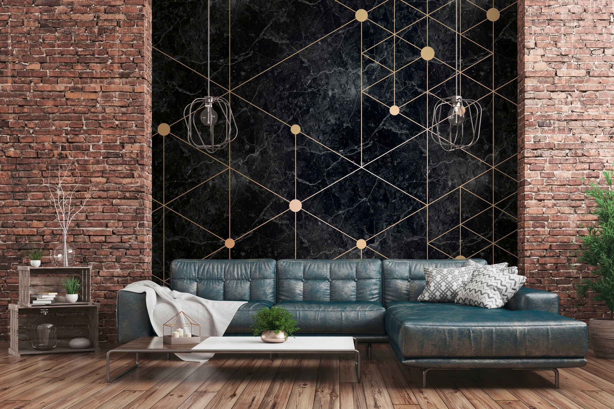 Geometrisch »The living | auf Gold Gold-Optik-geometrisch-grafisch, Modern Schwarz Wall«, Fototapete walls Raten Fototapete BAUR Tapete