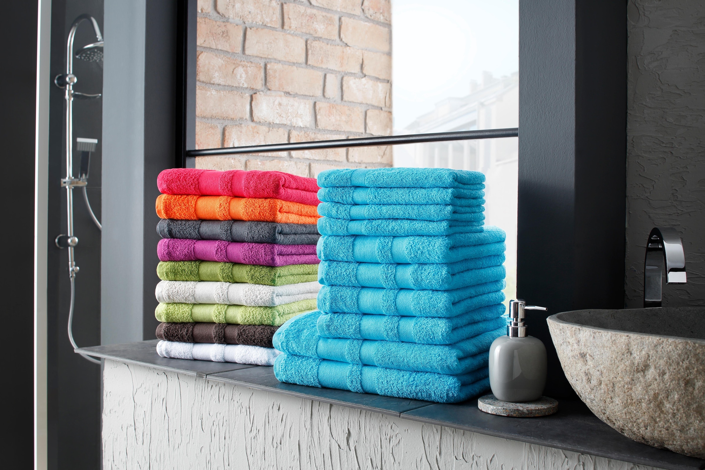 my home Handtuch Set Bordüre, 100% tlg., Handtücher mit Set, »Vanessa«, kaufen einfarbiges Baumwolle BAUR | 10 aus Walkfrottee, Handtuch-Set