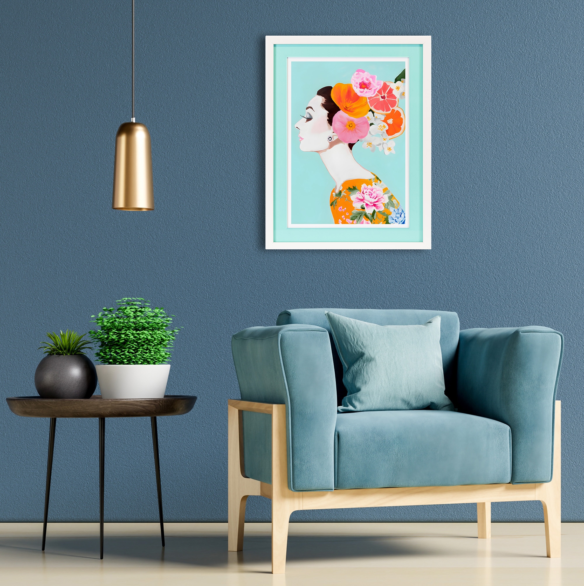 queence Bild mit Rahmen "Frau, Profil, Blumen" Bilder von Frauen Blumen Blumenbilder Frau 1 Stk. tlg. Poster mit buntem Acrylglas Passepartout