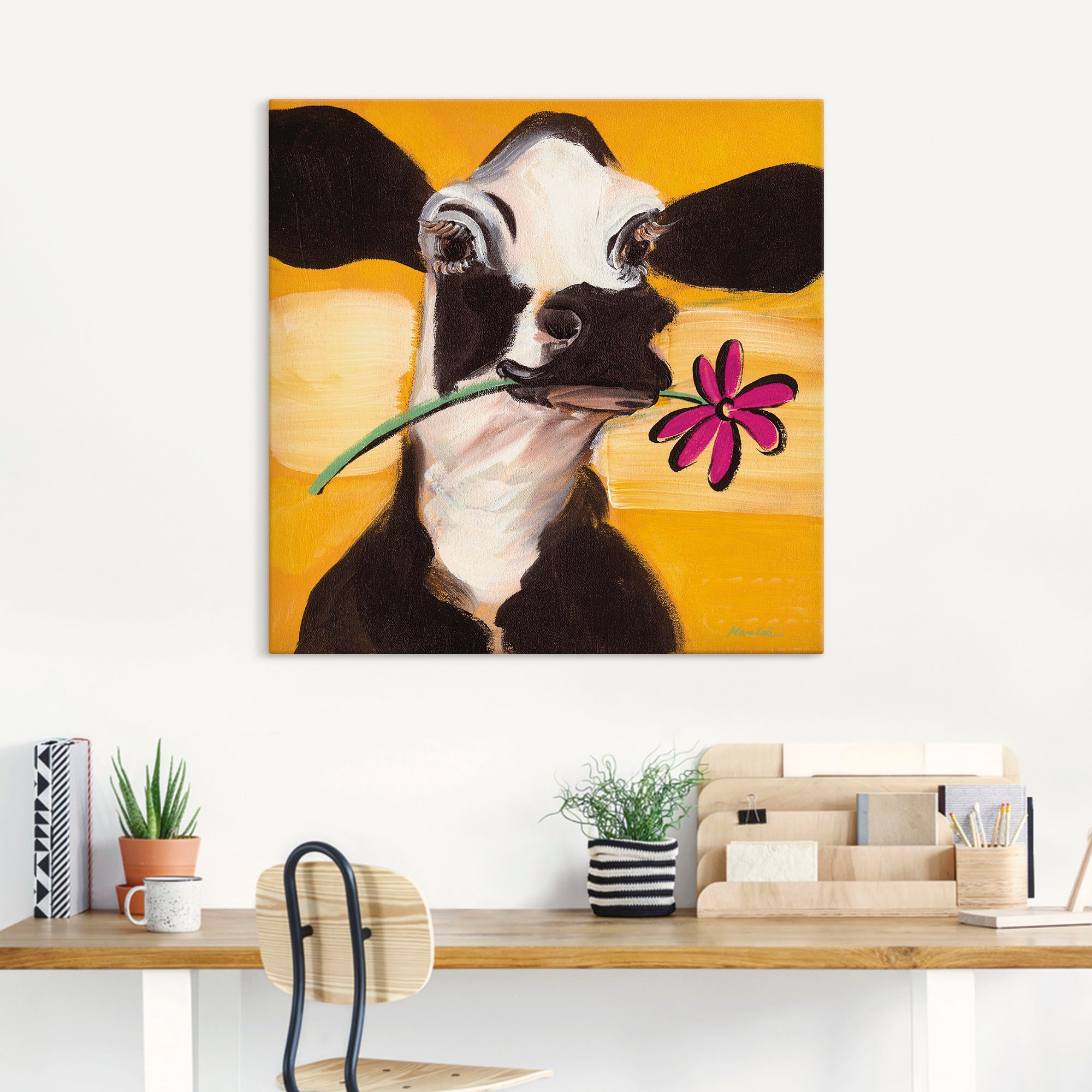 Artland Wandbild »Glückliche Kuh« Haustiere 1 Stk. tlg. auf Holzrahmen gespannt