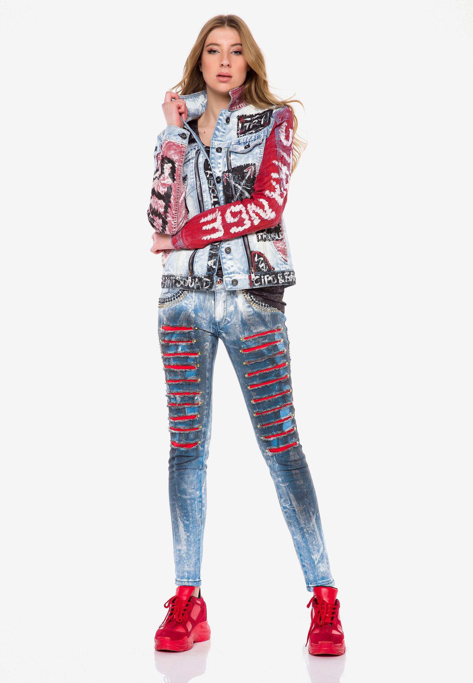 Cipo & Baxx Jeansjacke »WJ162« ohne Kapuze mit buntem Muster